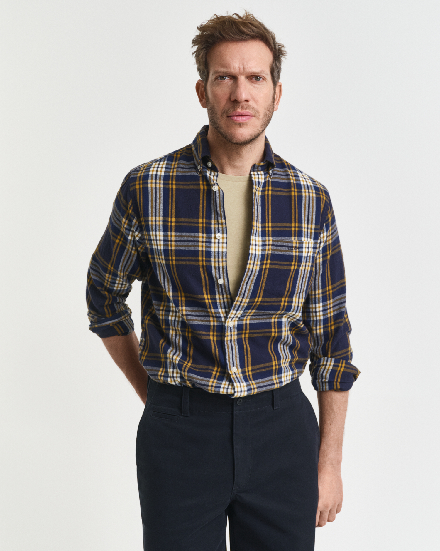 Gant Men's Blue Regular Fit Windblown Flannel Check Shirt ) Xxl