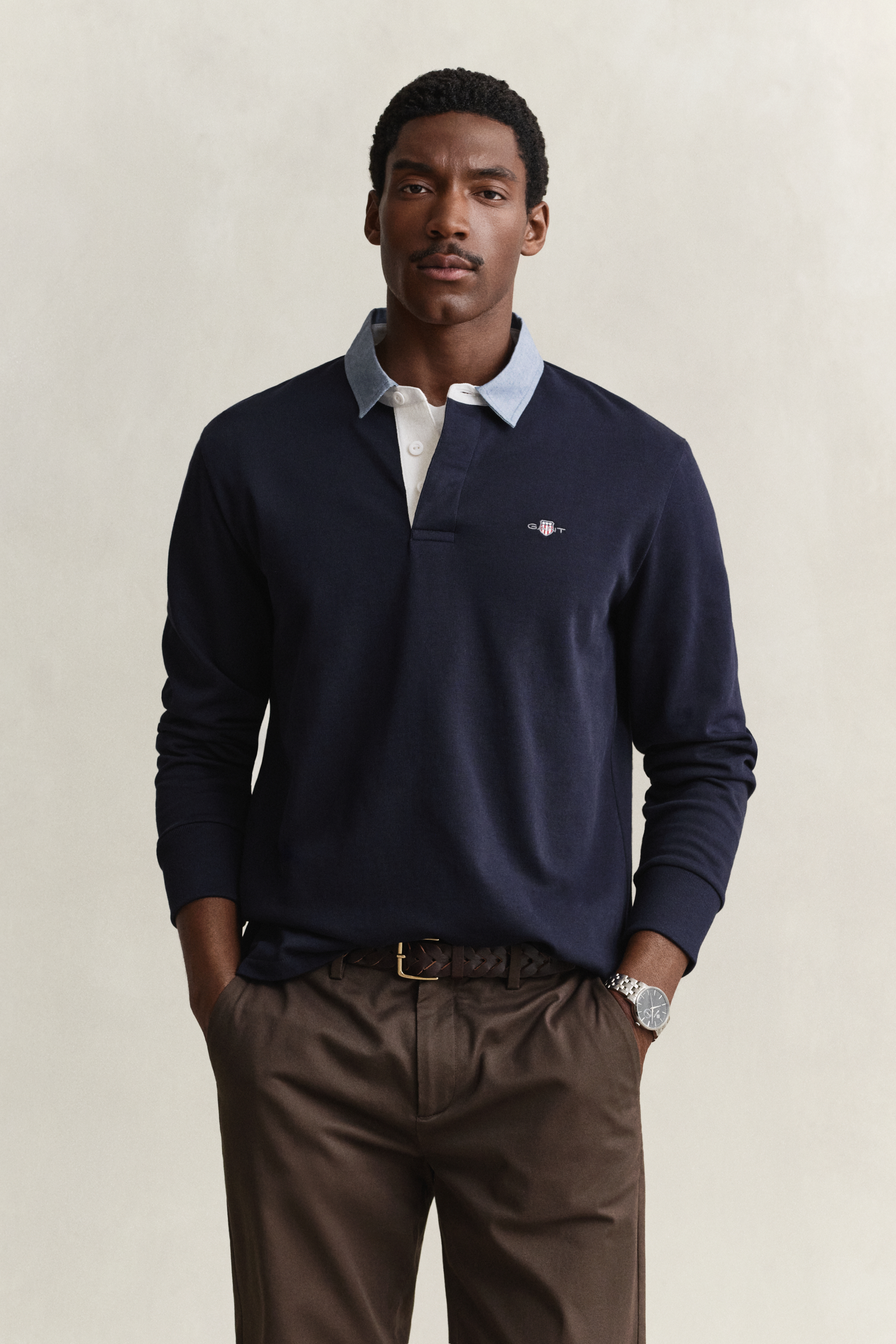 Gant Men's Navy Chambray Collar Heavy Rugger (Xxxl) Evening Blue