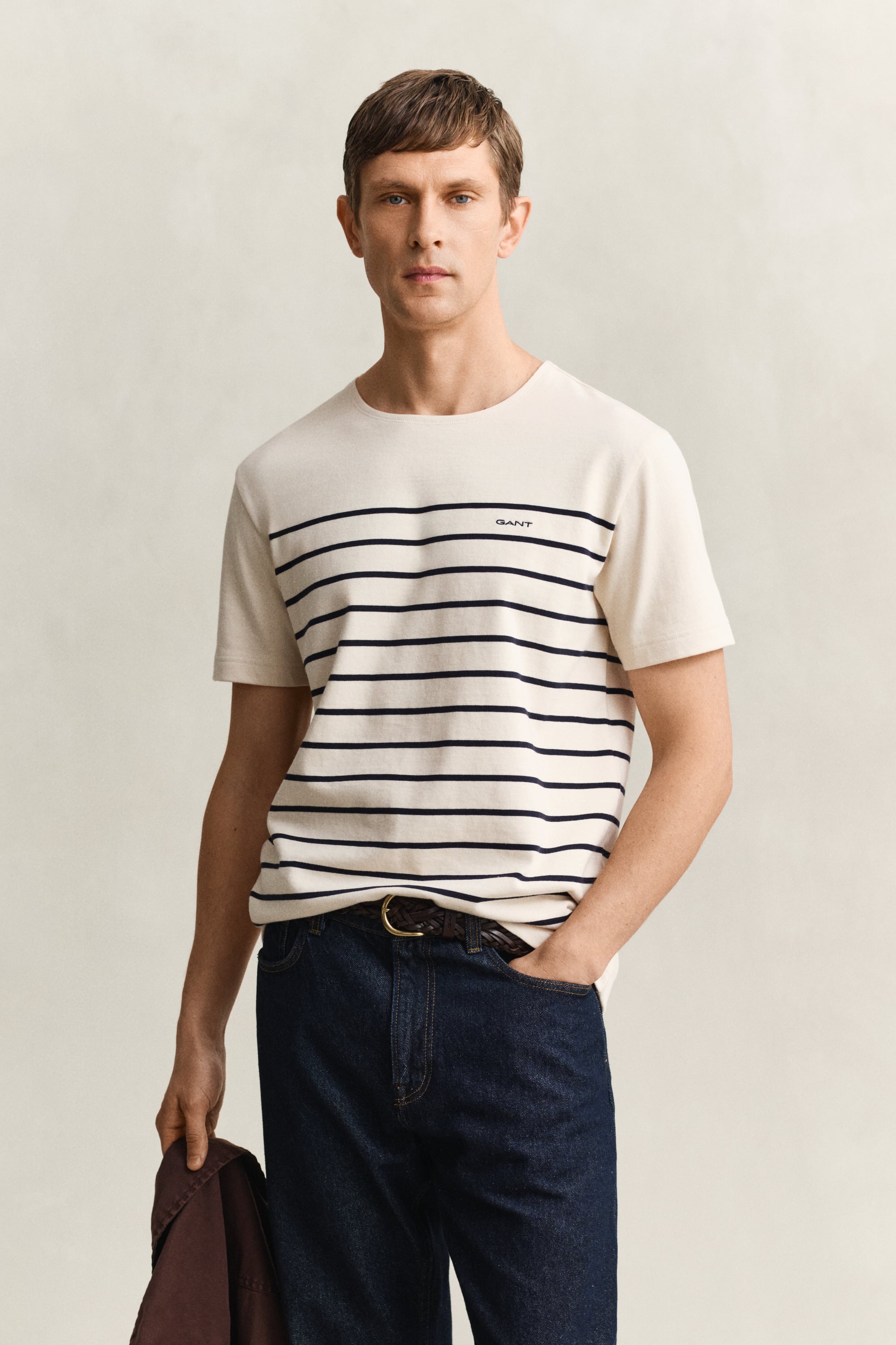 Gant Men's Creamed White Placed Stripe T-Shirt (Xxxl)