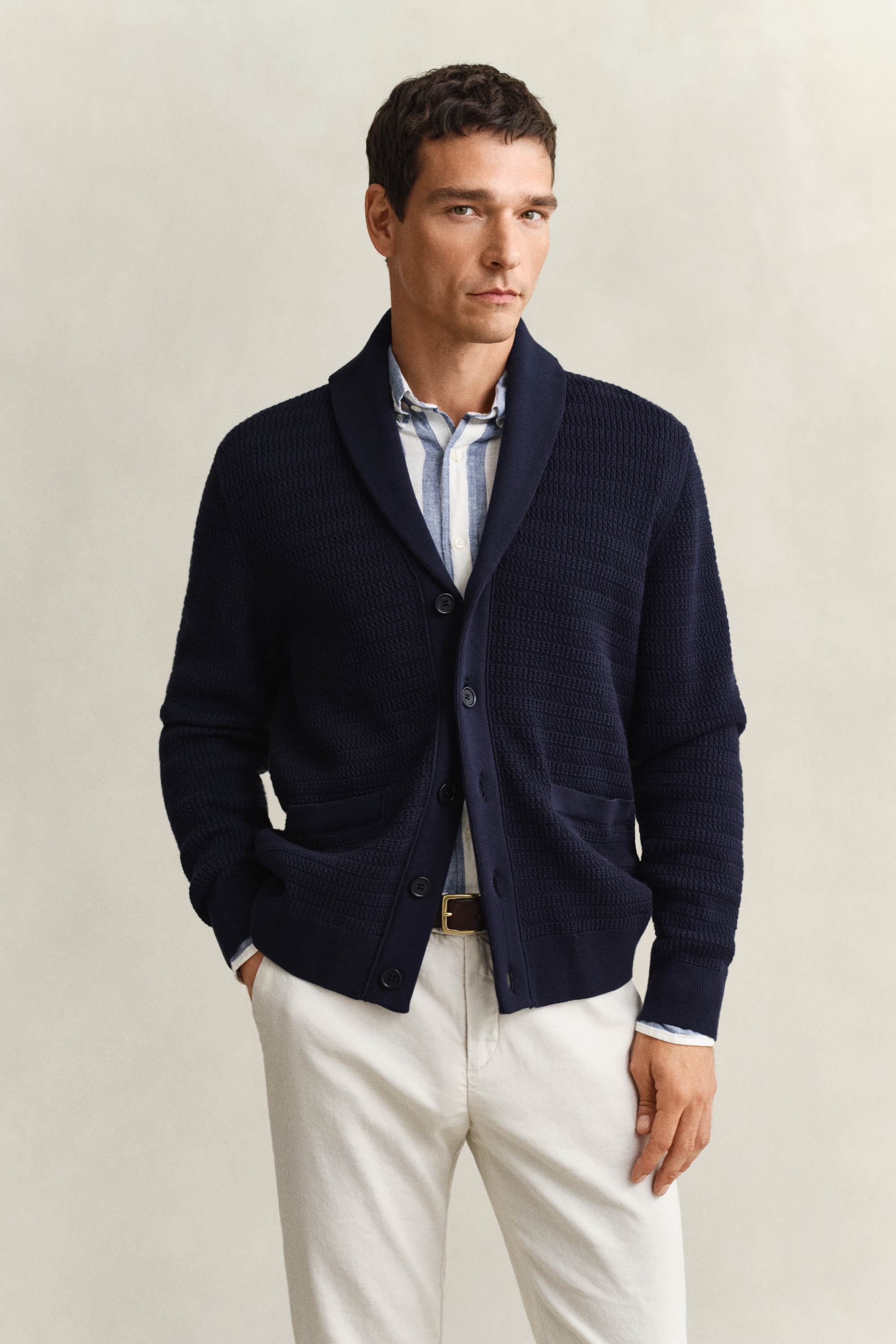 Gant Men's Navy Cable Knit Shawl Collar Cardigan (Xxxl) Evening Blue