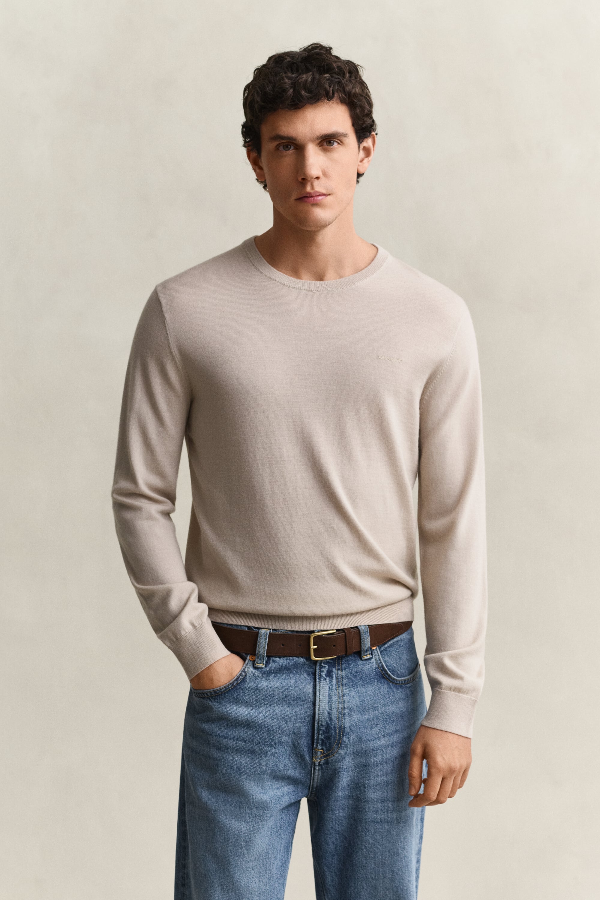 Gant Men's Clay Beige Merino Wool Crew Neck Sweater (Xxl)