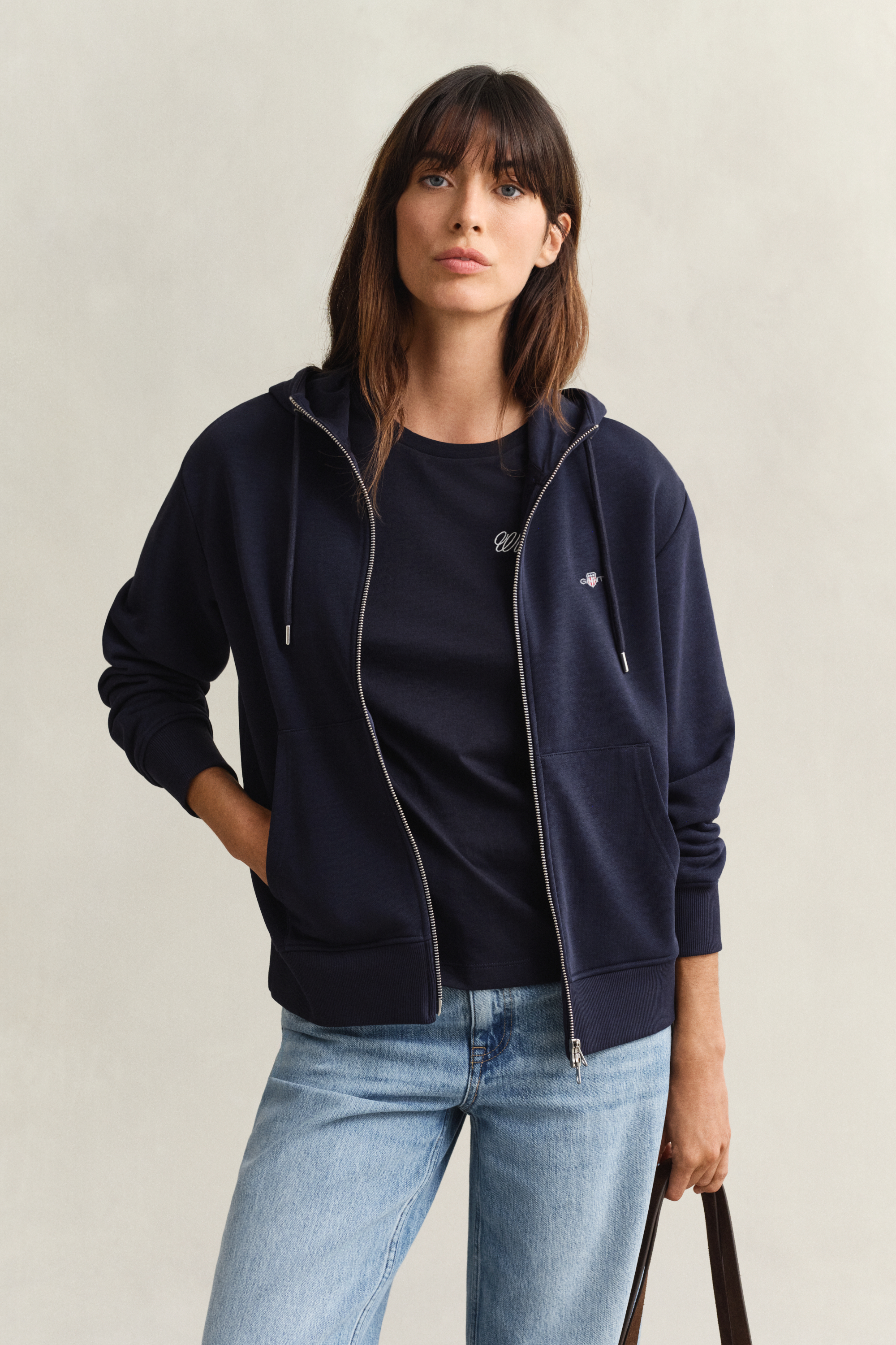 Gant Women's Navy Shield Zip Hoodie (Xs) Evening Blue
