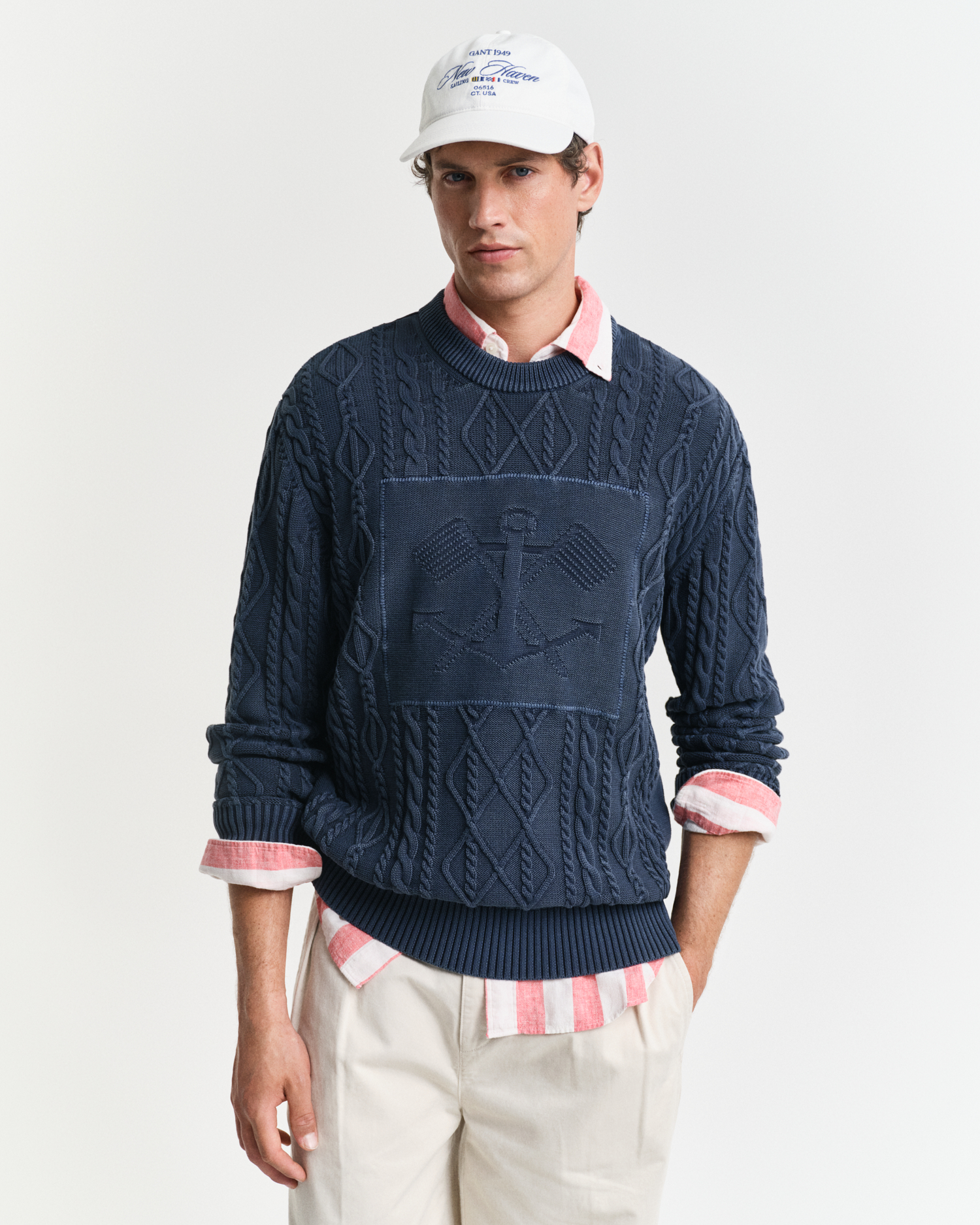 Gant Men's Blue Cable Knit Crew Neck Sweater ) 4XL