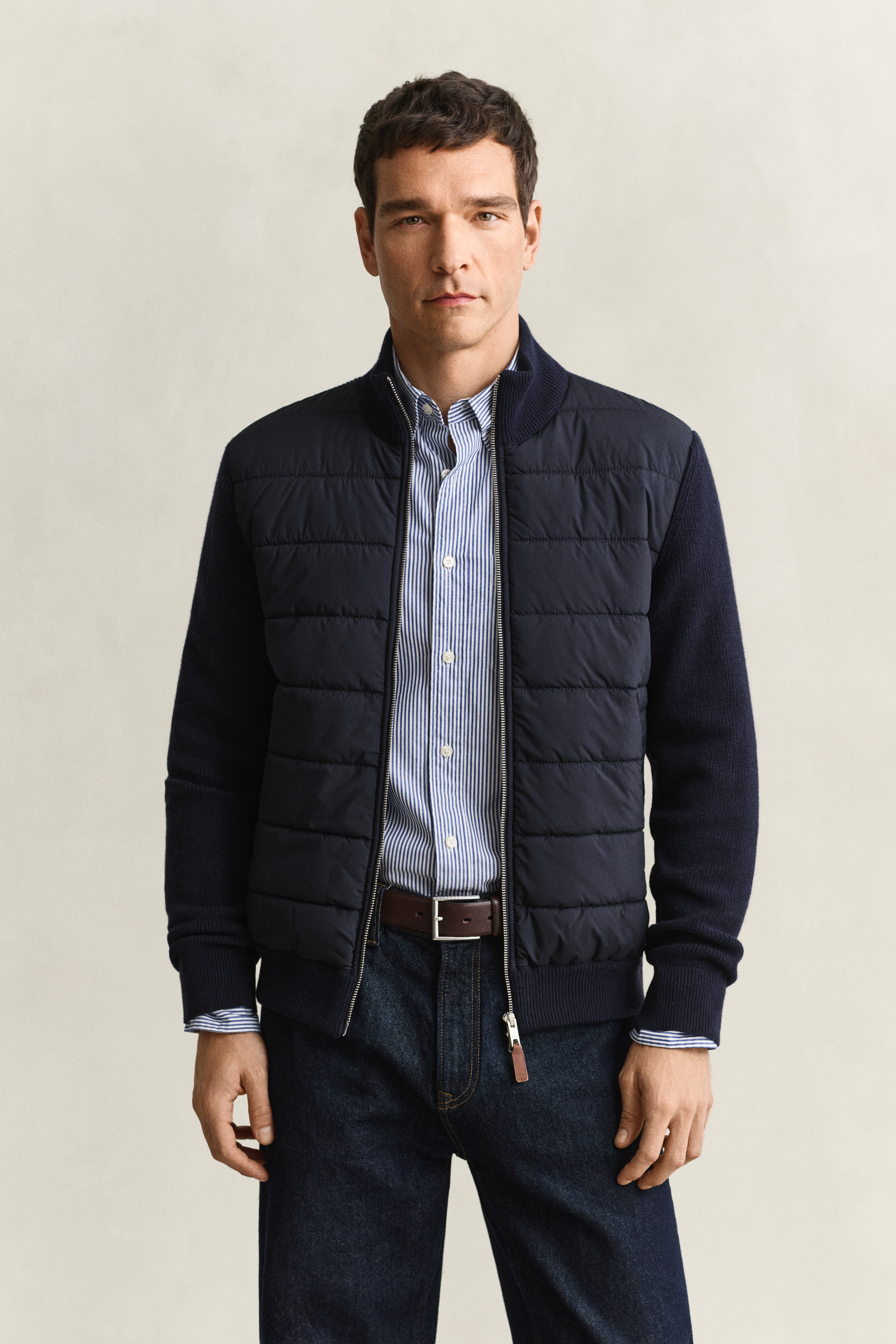 Gant Men's Navy Hybrid Zip Cardigan (Xxxl) Evening Blue