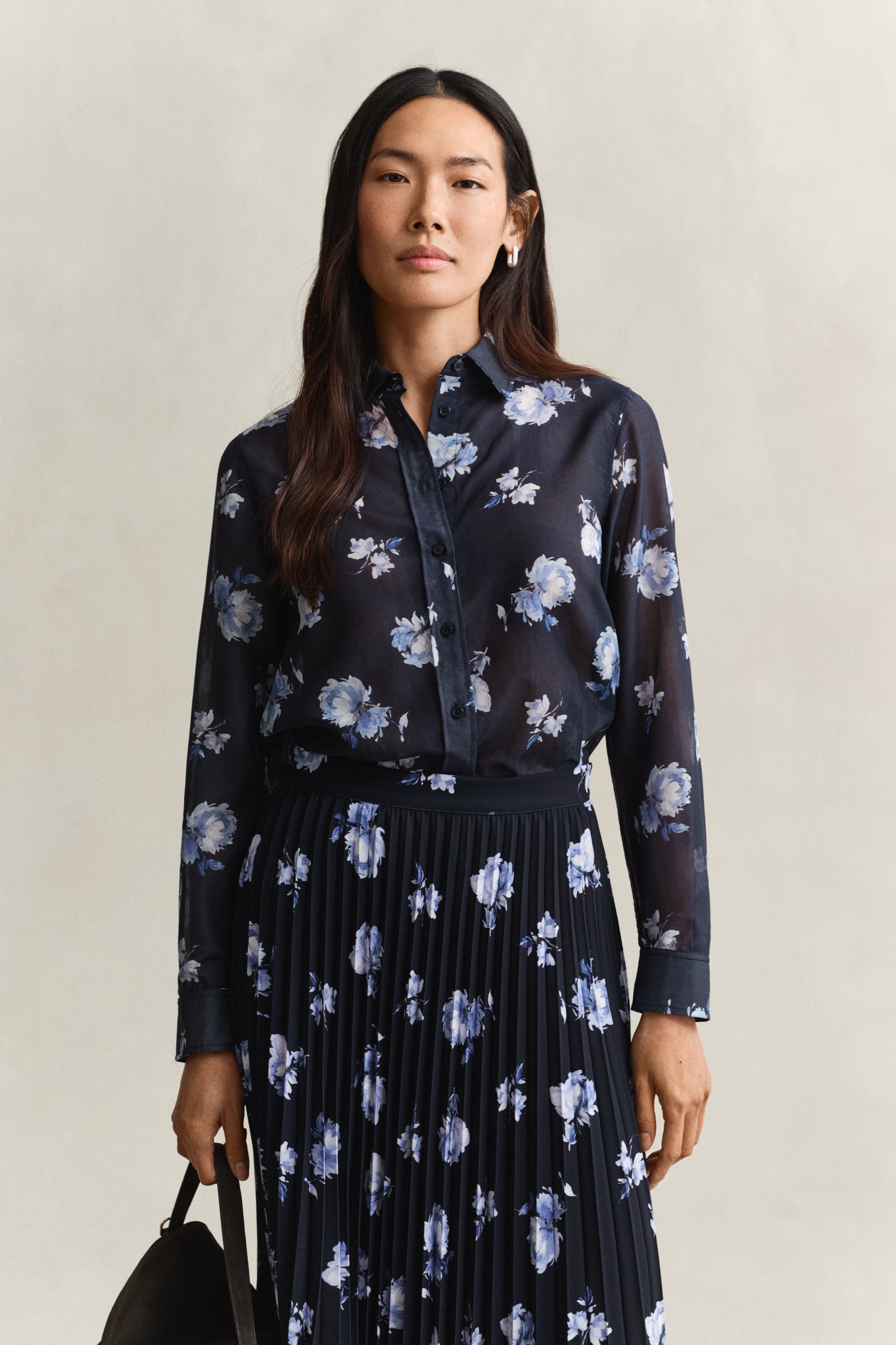 Gant Floral Print Cotton Silk Shirt In Blue