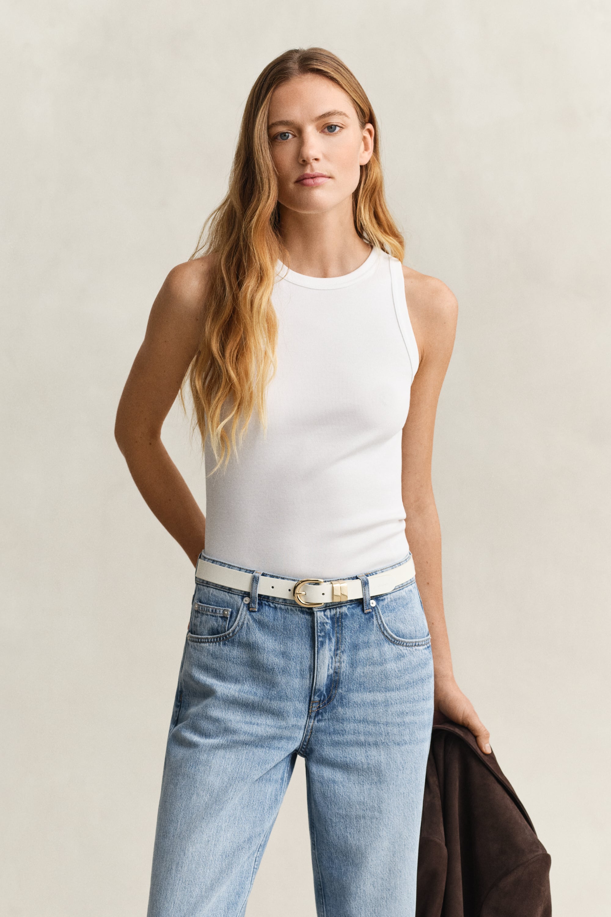 Gant Women's White Ribbed Tank Top (Xxl)