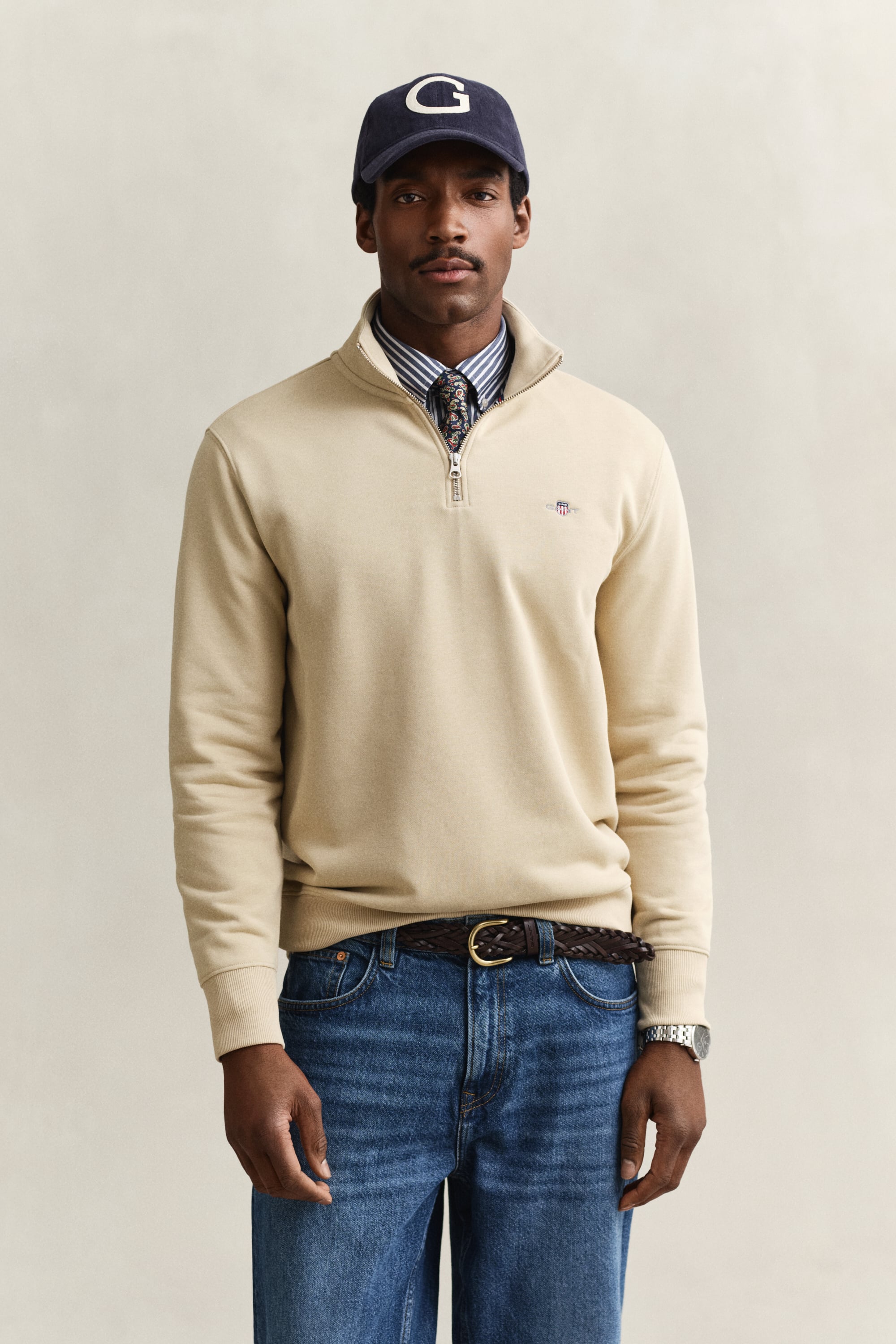 Gant Men's Oat Beige Shield Half-Zip Sweatshirt (Xxxl)