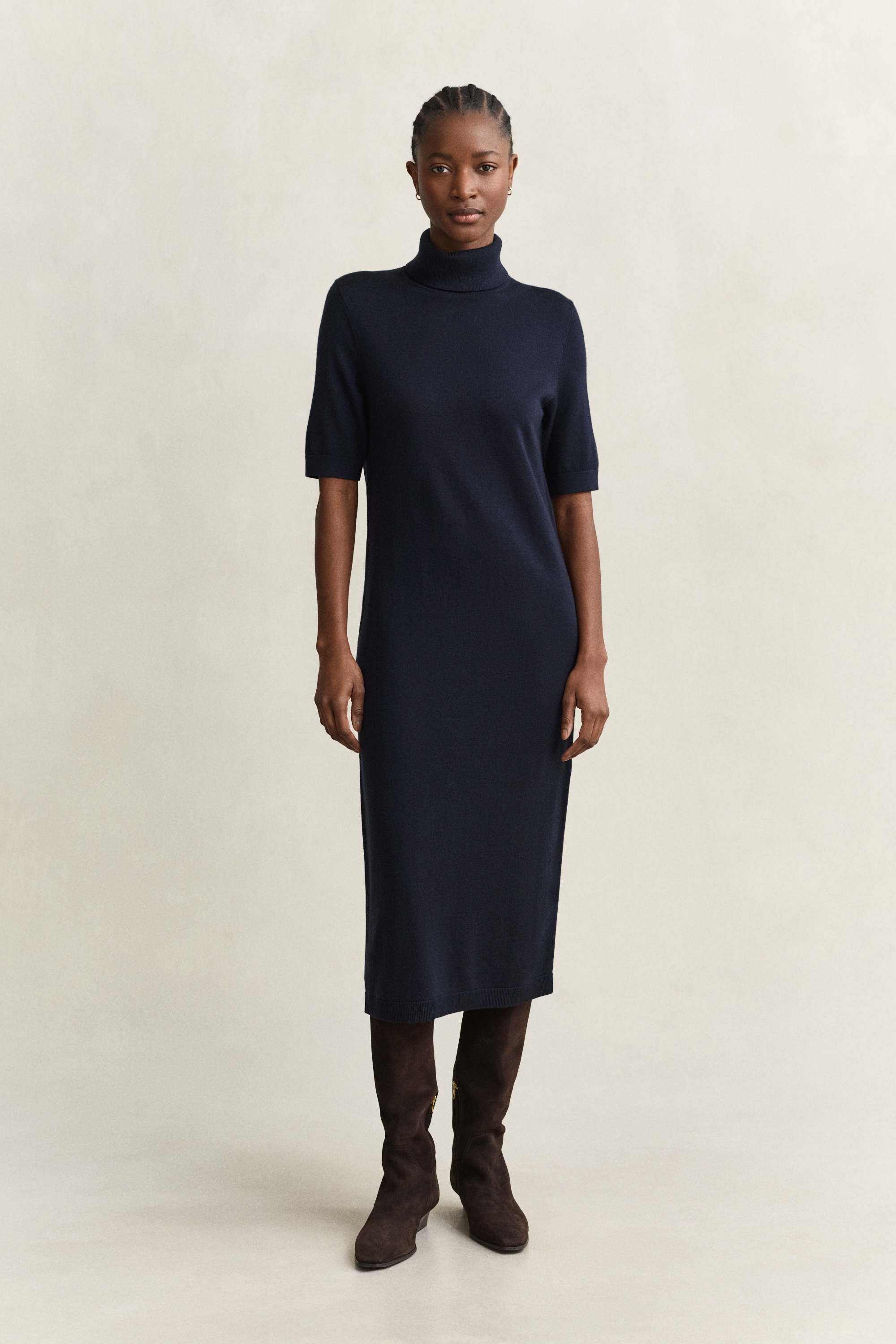 Gant Women's Navy Merino Wool Turtleneck Dress (S) Evening Blue