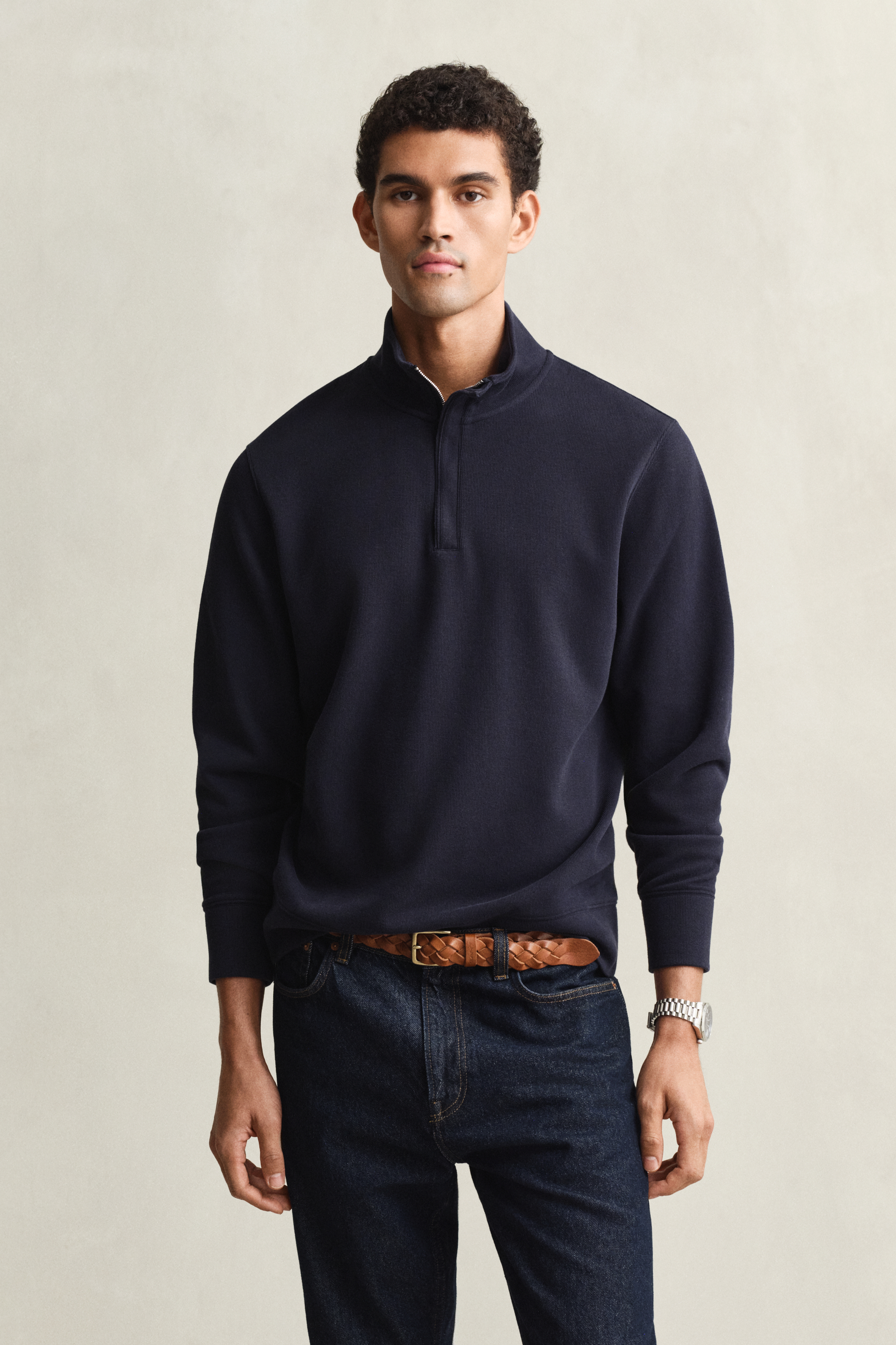 Gant Men's Navy Sacker Rib Half-Zip Sweatshirt (4Xl) Evening Blue