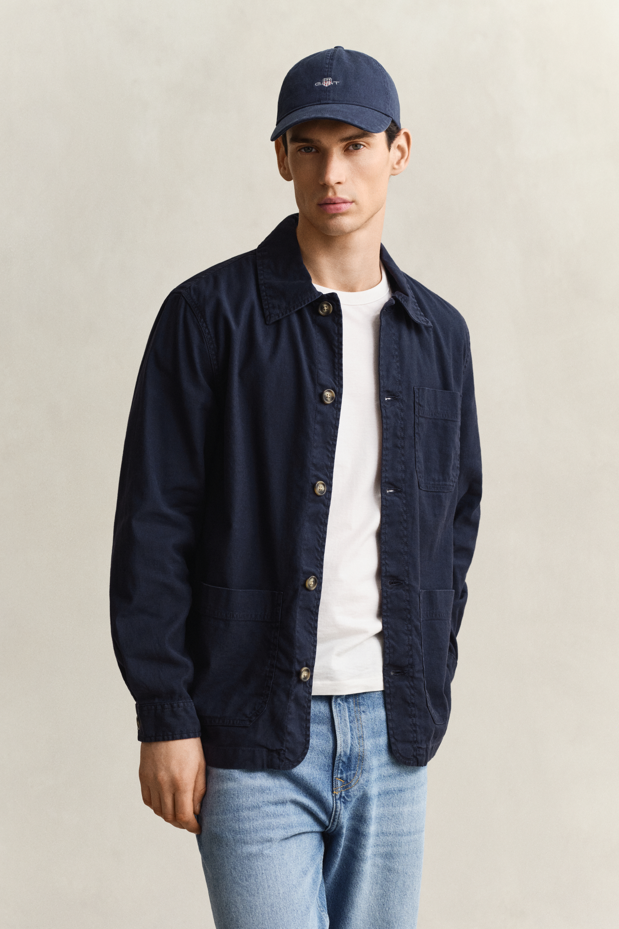 Gant Men's Navy Linen Blend Overshirt (Xl) Evening Blue