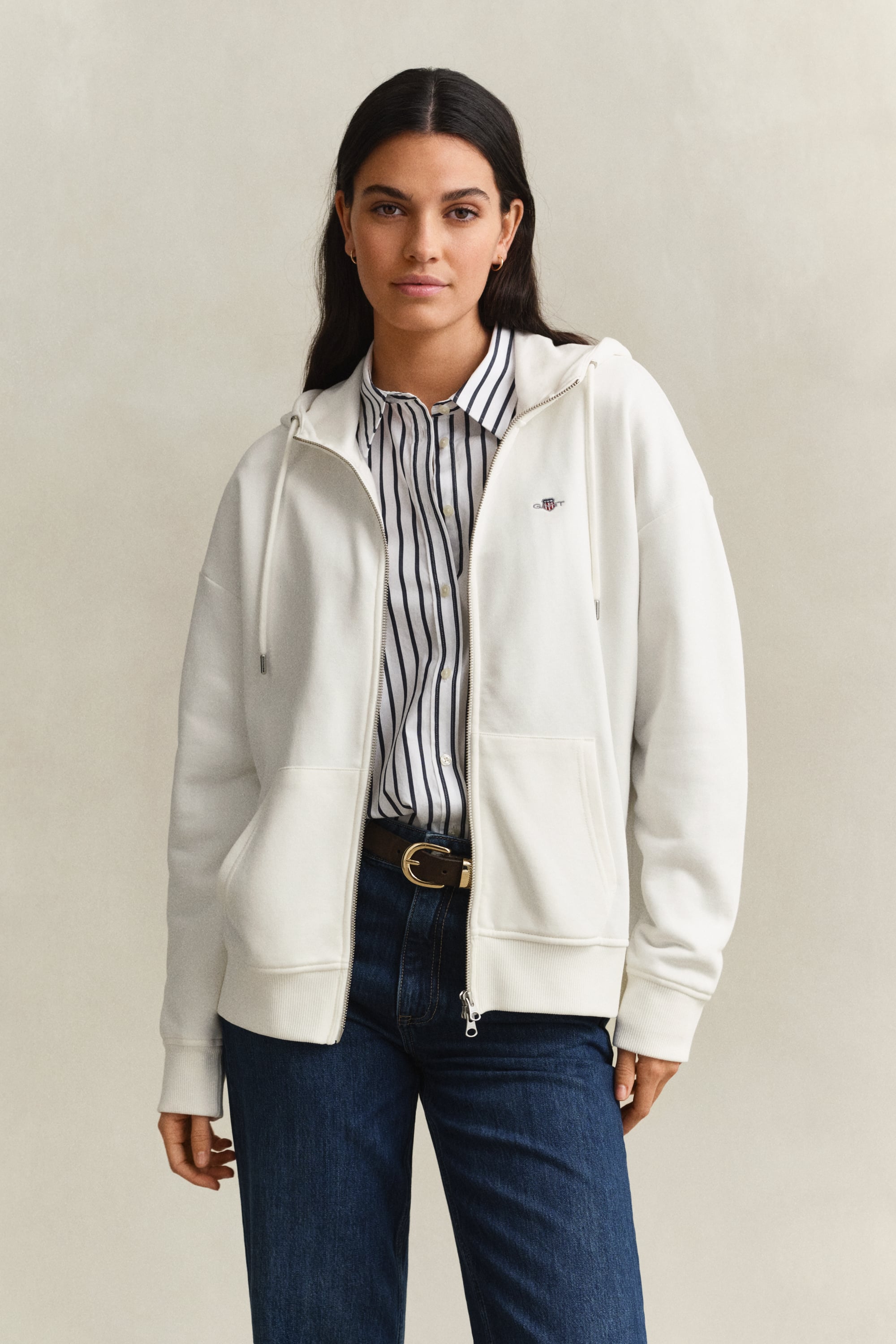 Gant Shield Zip Hoodie In White