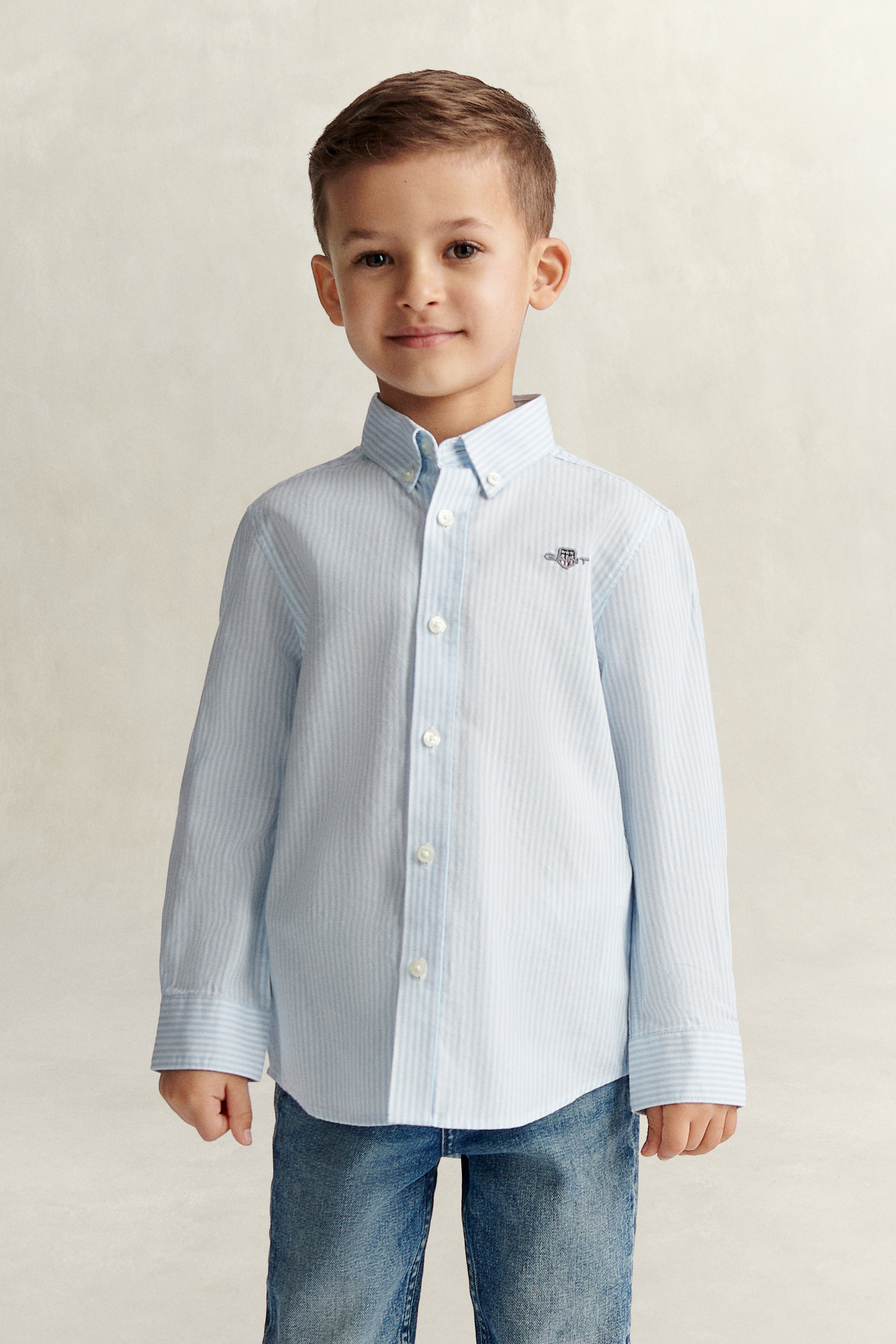 Gant Boys Sky Blue Kids Shield Striped Oxford Shirt (92)
