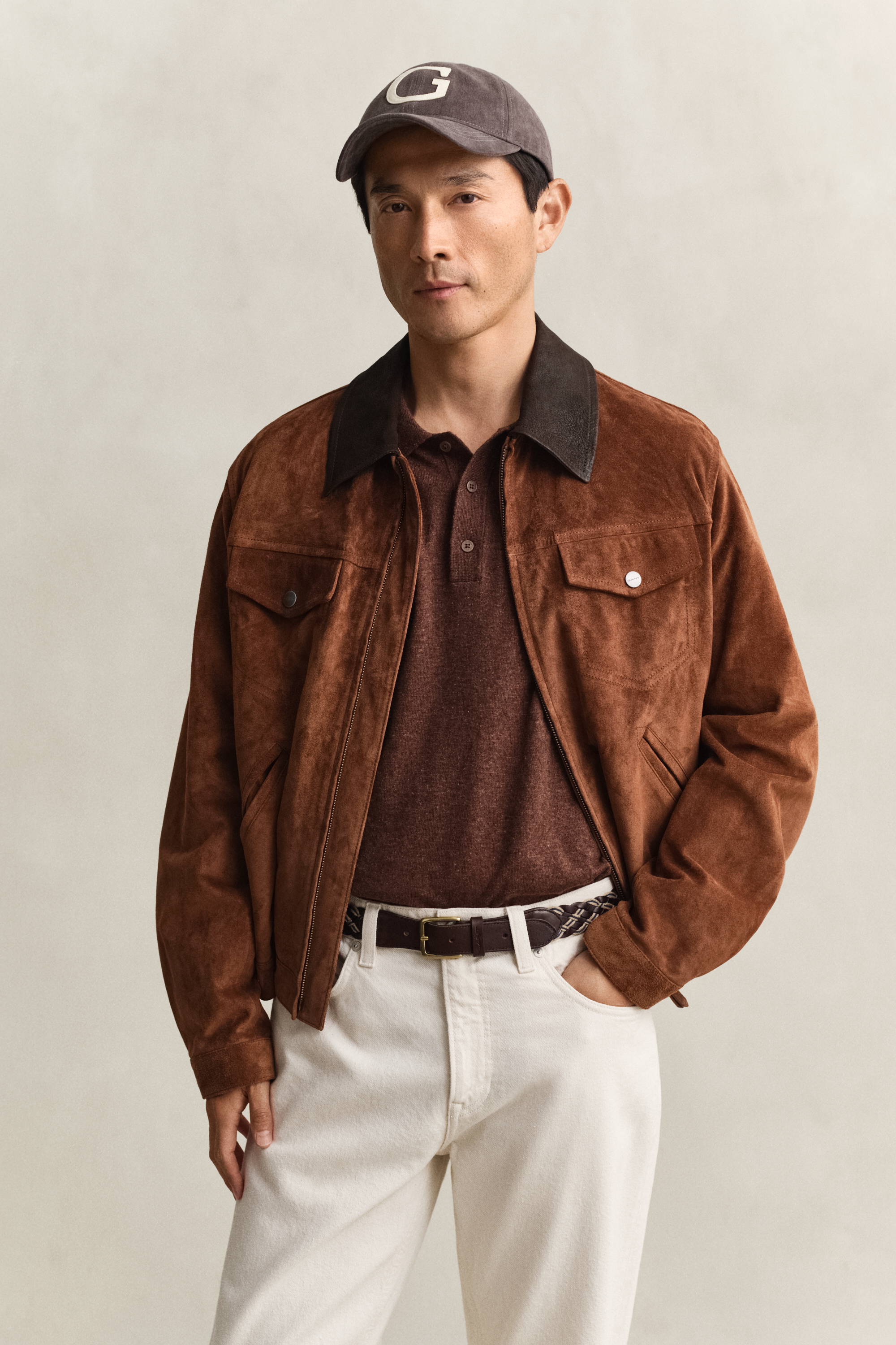 Gant Men's Brown Suede Jacket (M) Mahogany