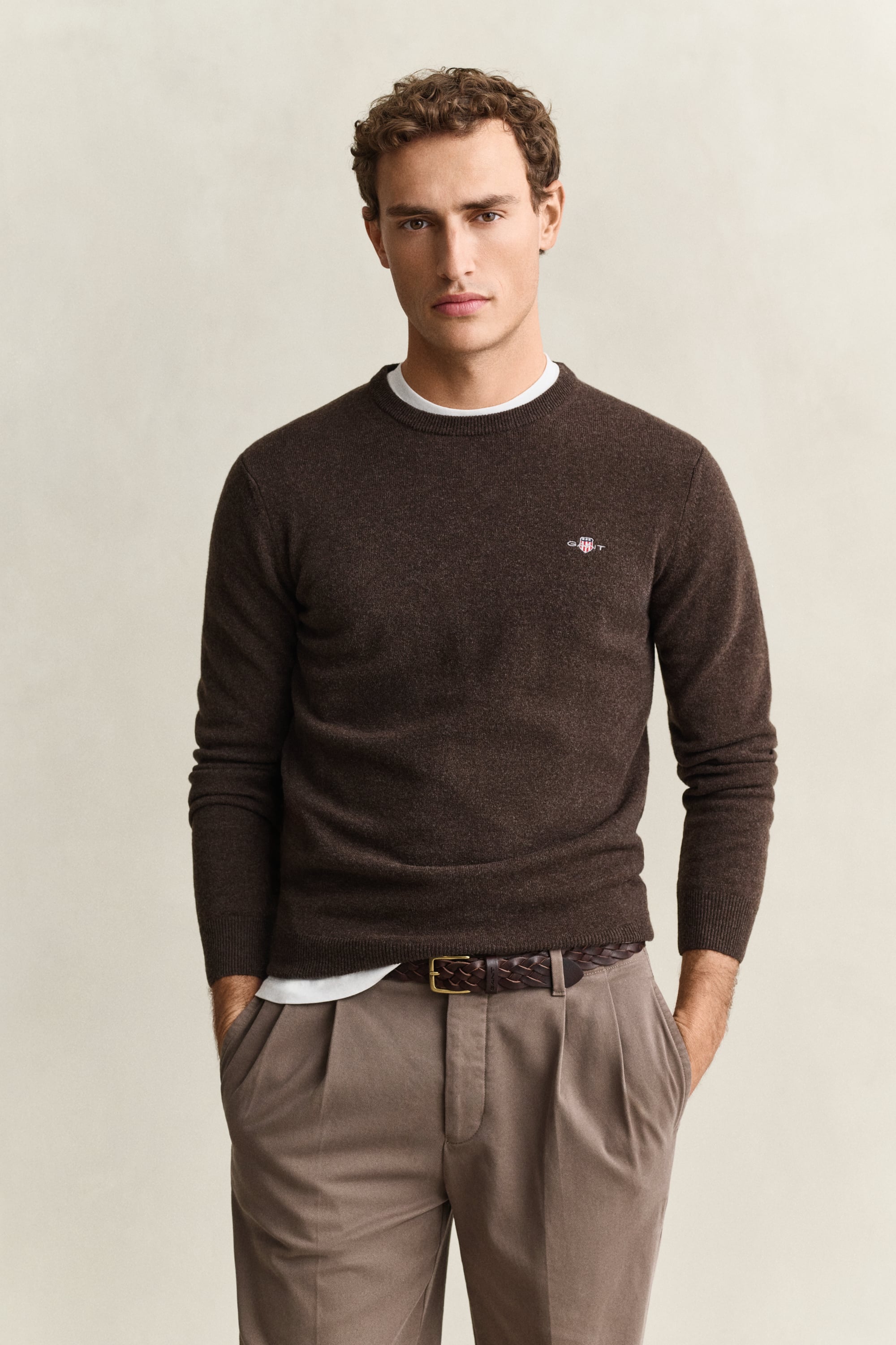 GANT Pullover Crew Neck Lambswool Brown size M - Image 2