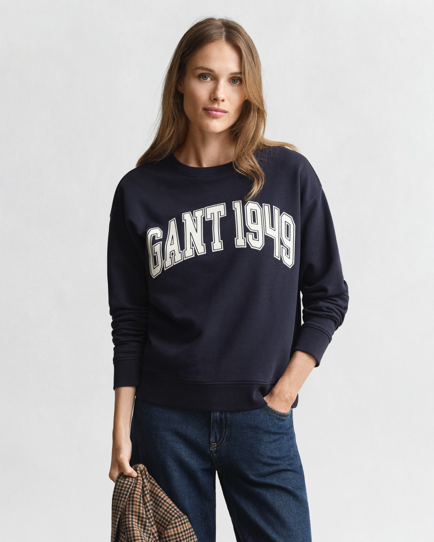 Gant Women's Navy Graphic Crew Neck Sweatshirt (M) Marine