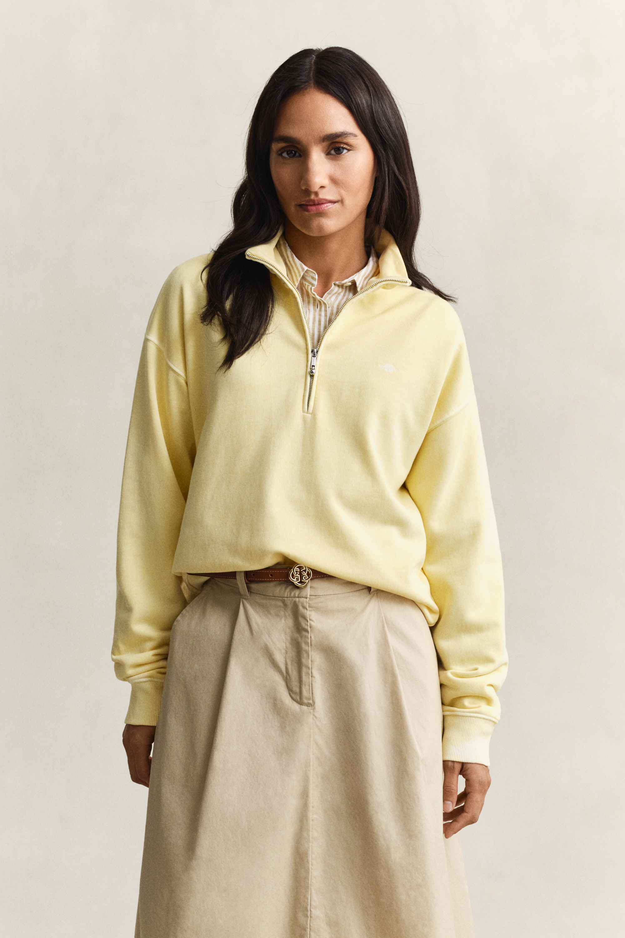 Gant Women's Vanilla Yellow Washed Shield Half-Zip Sweatshirt (Xl)