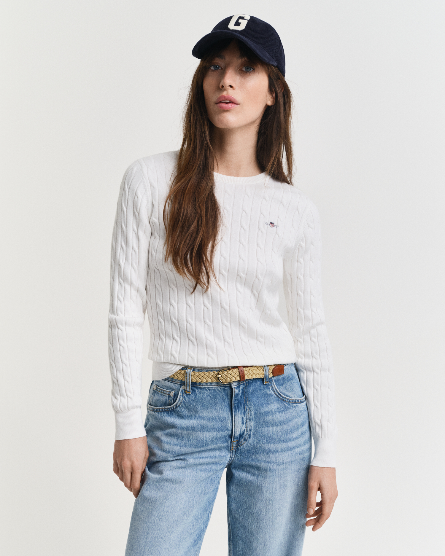 Gant Women's Stretch Cotton Cable Knit Crew Neck Sweater (Xxl)