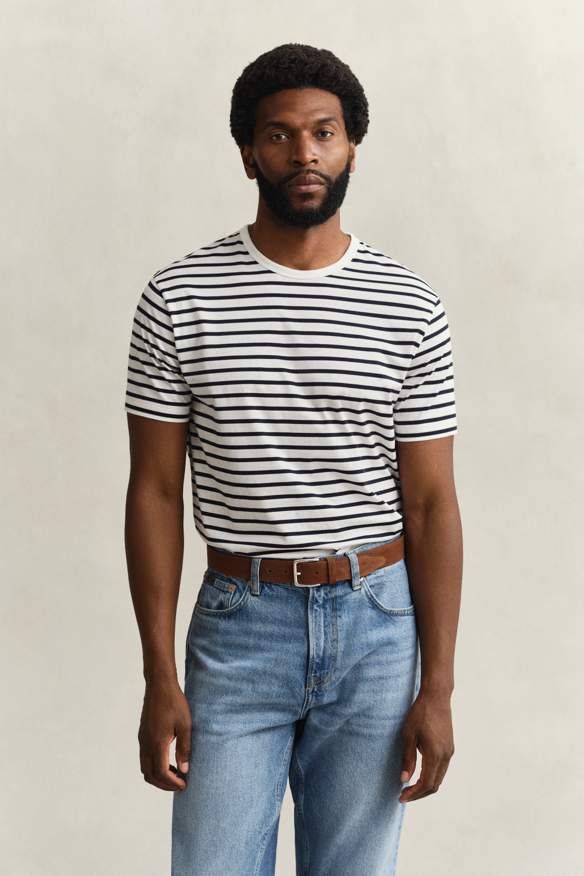 Gant Men's Off White Pima Cotton Striped T-Shirt (Xxl) Eggshell