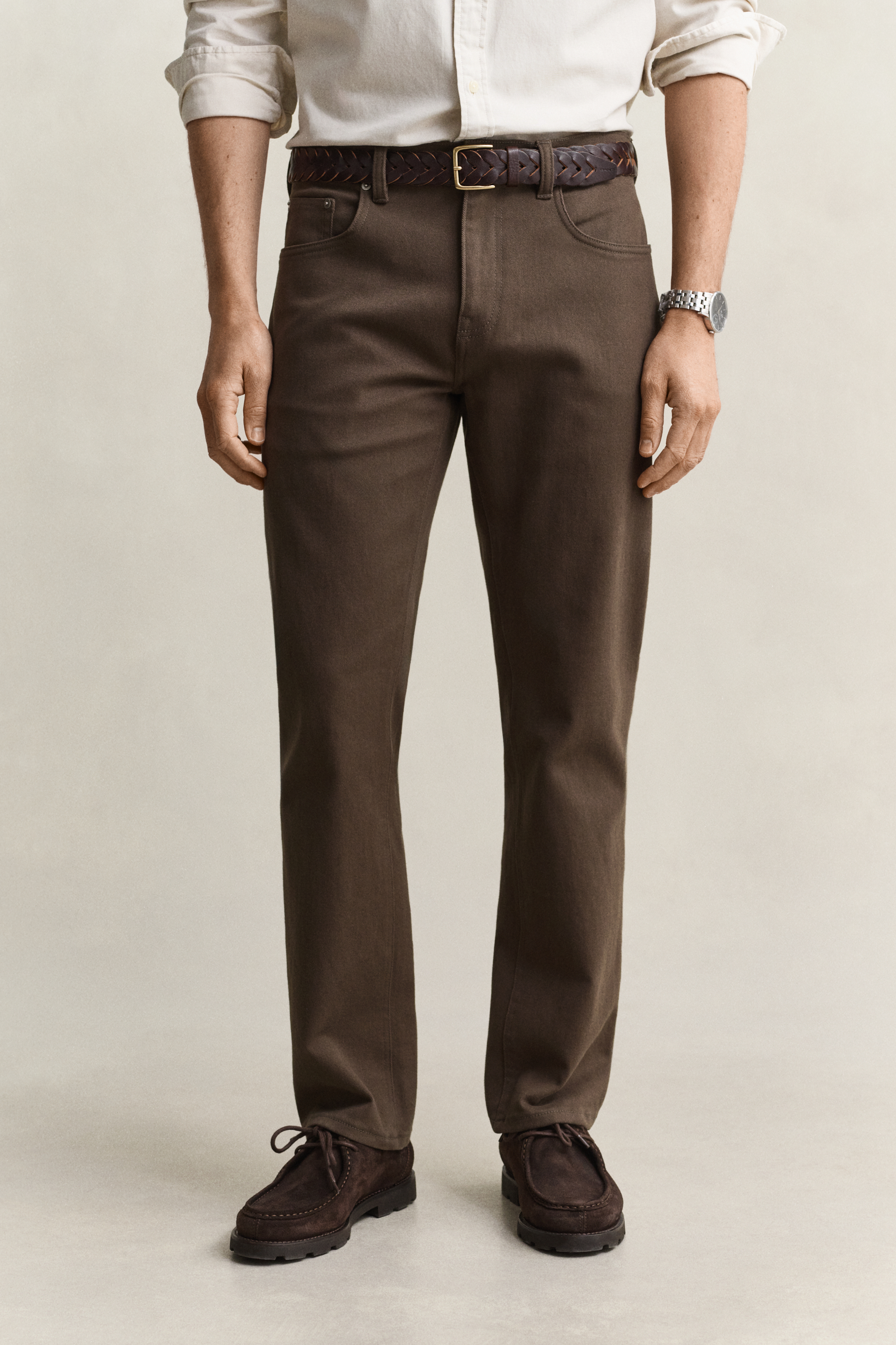 Gant Men's Shadow Brown Regular Fit Twill Jeans (42/32)