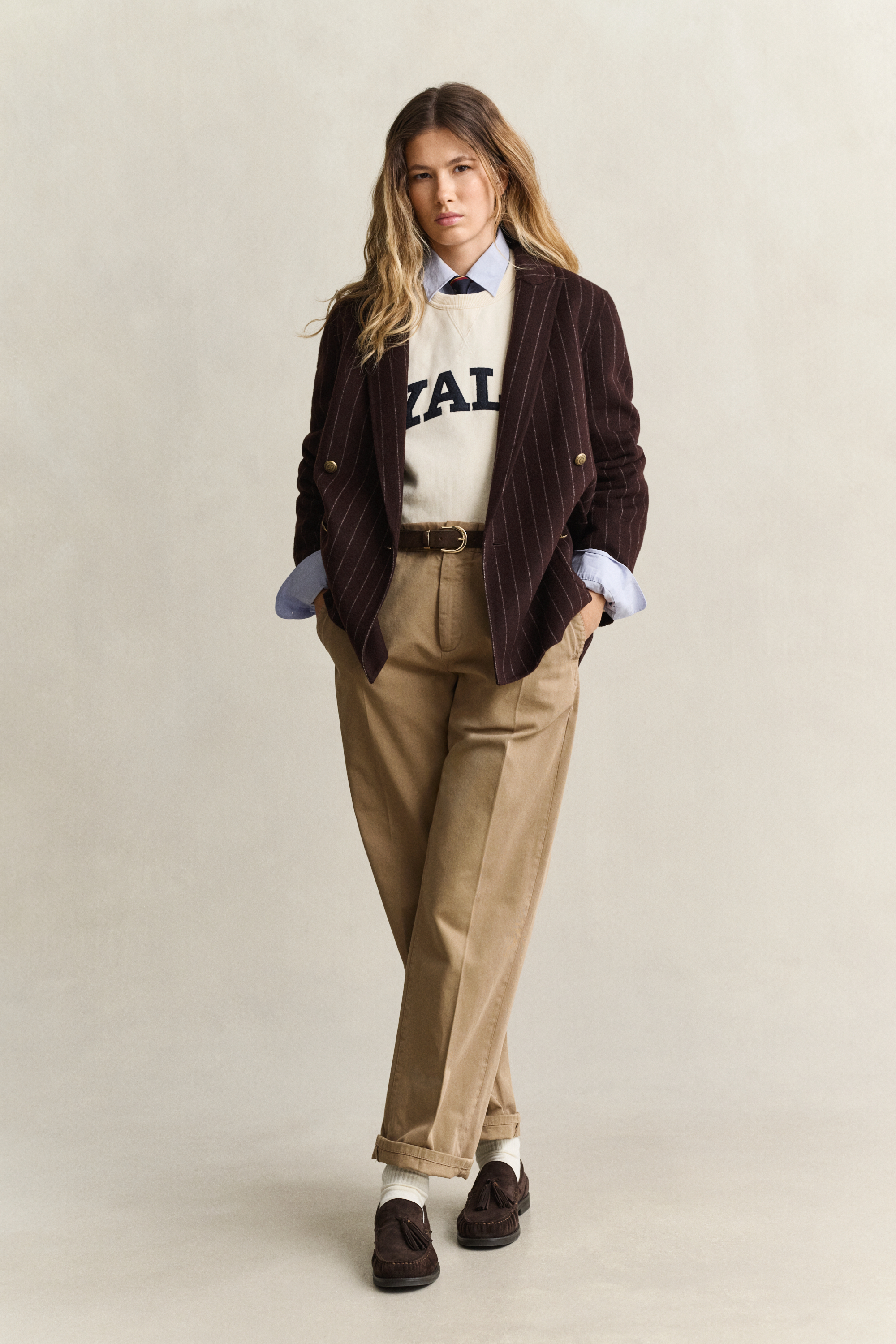 x Yale Pinstriped Handstitched Blazer DEEP