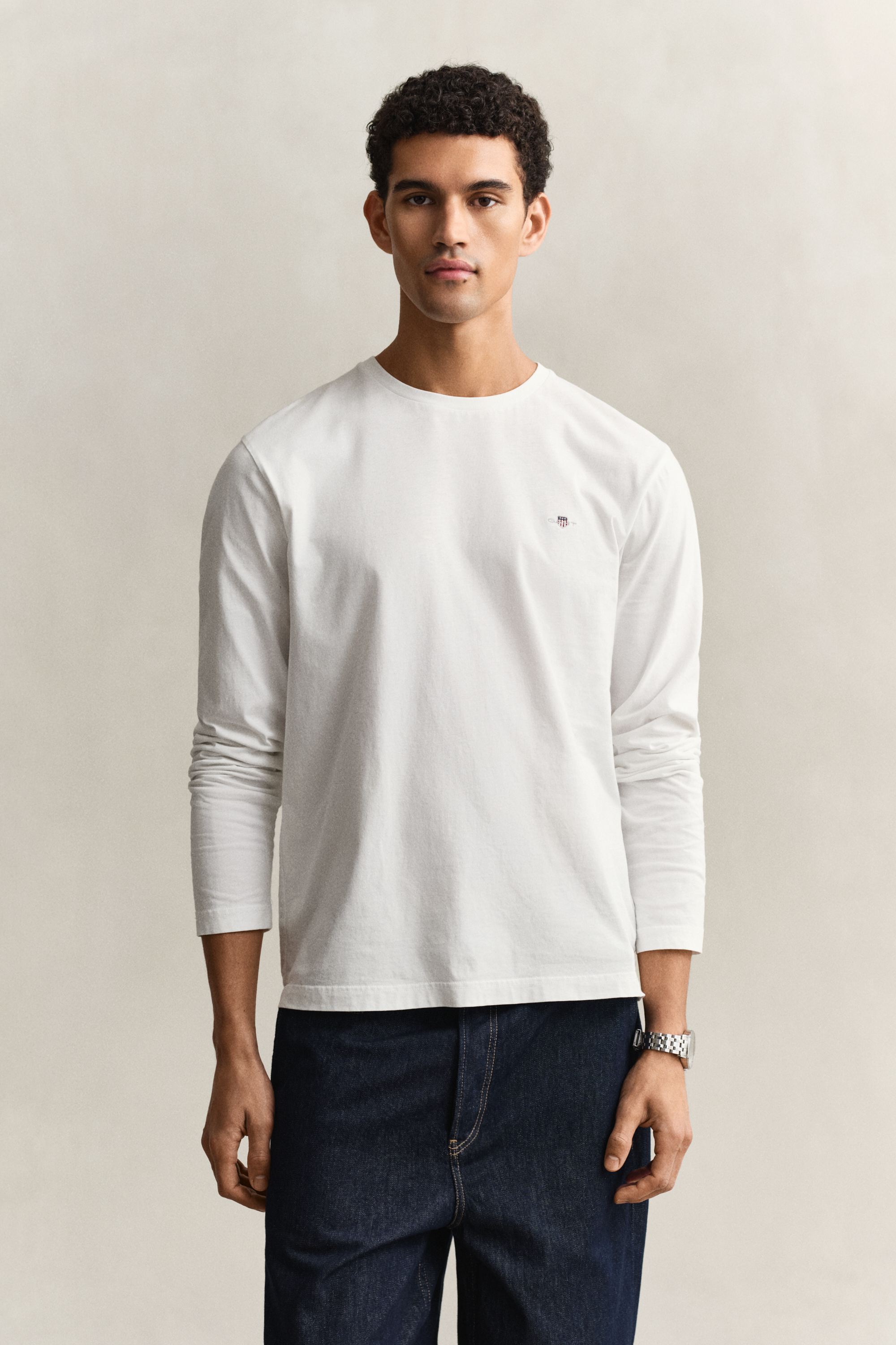 Gant Men's Off White Shield Long Sleeve T-Shirt (Xxxl) Eggshell
