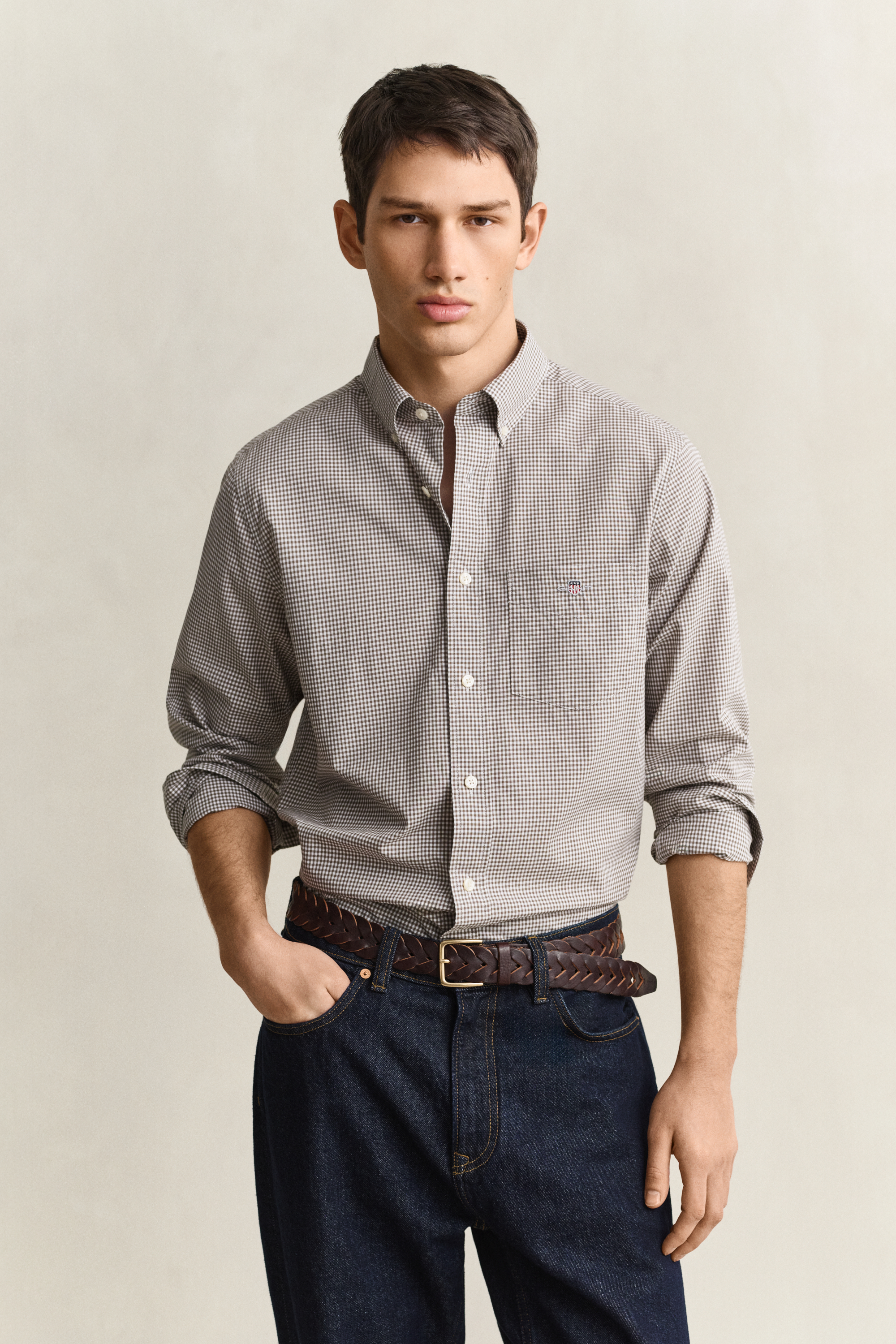 Gant Men's Faded Taupe Gingham Classic Poplin Shirt (Xxxl)