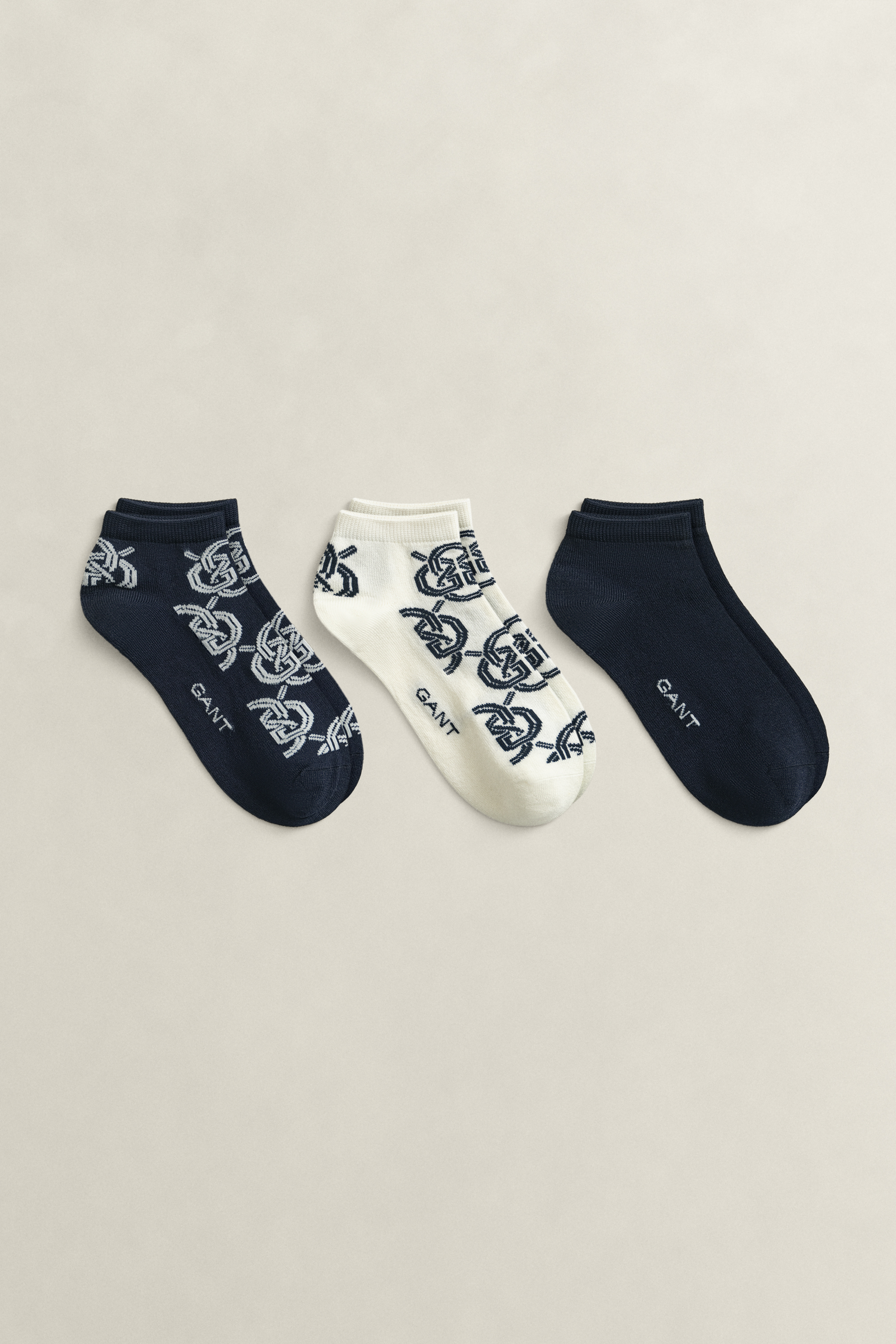 Gant Women's Navy 3-Pack Monogram Ankle Socks (39-41) Evening Blue