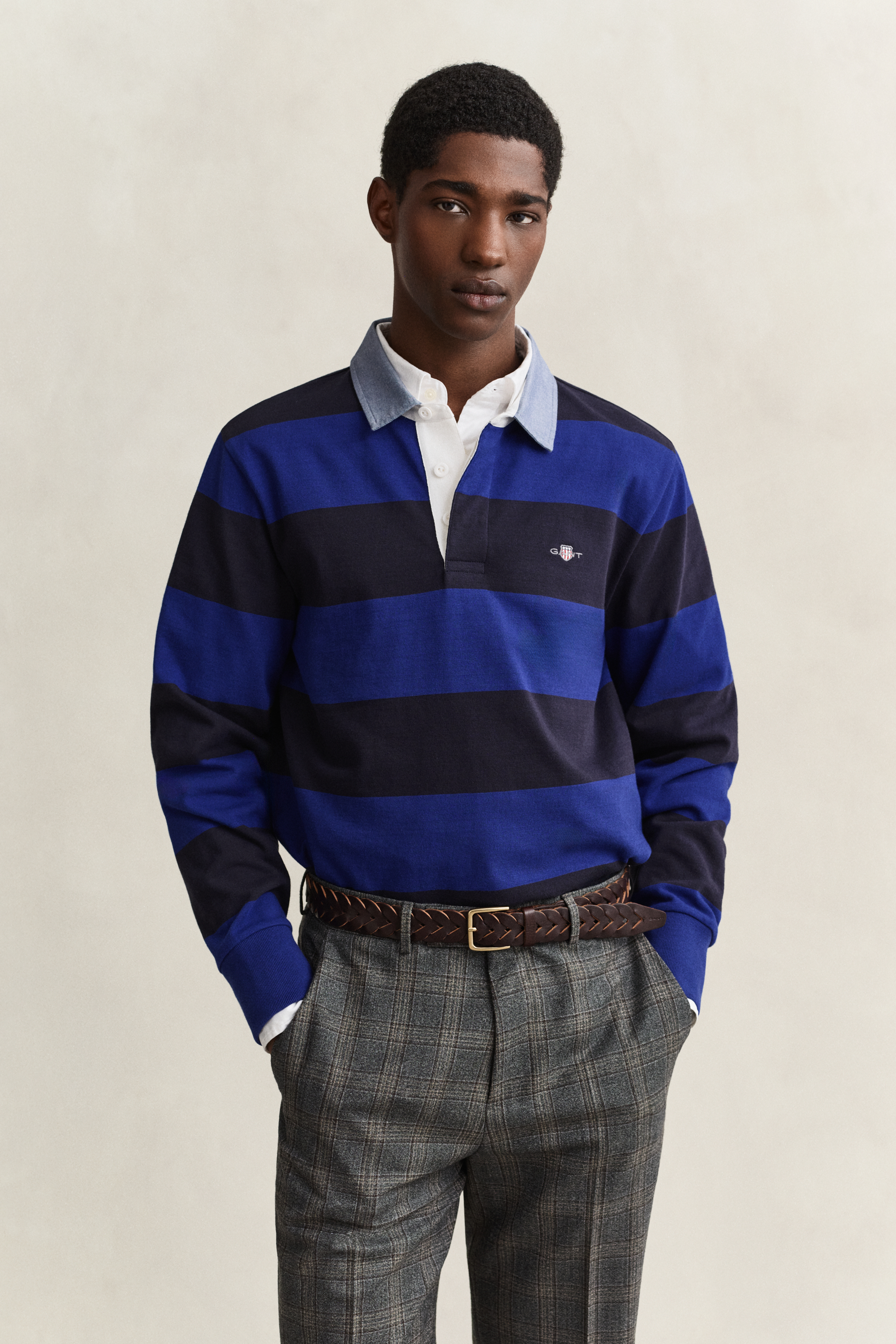 Gant Men's Crisp Blue Chambray Collar Striped Heavy Rugger (Xl)