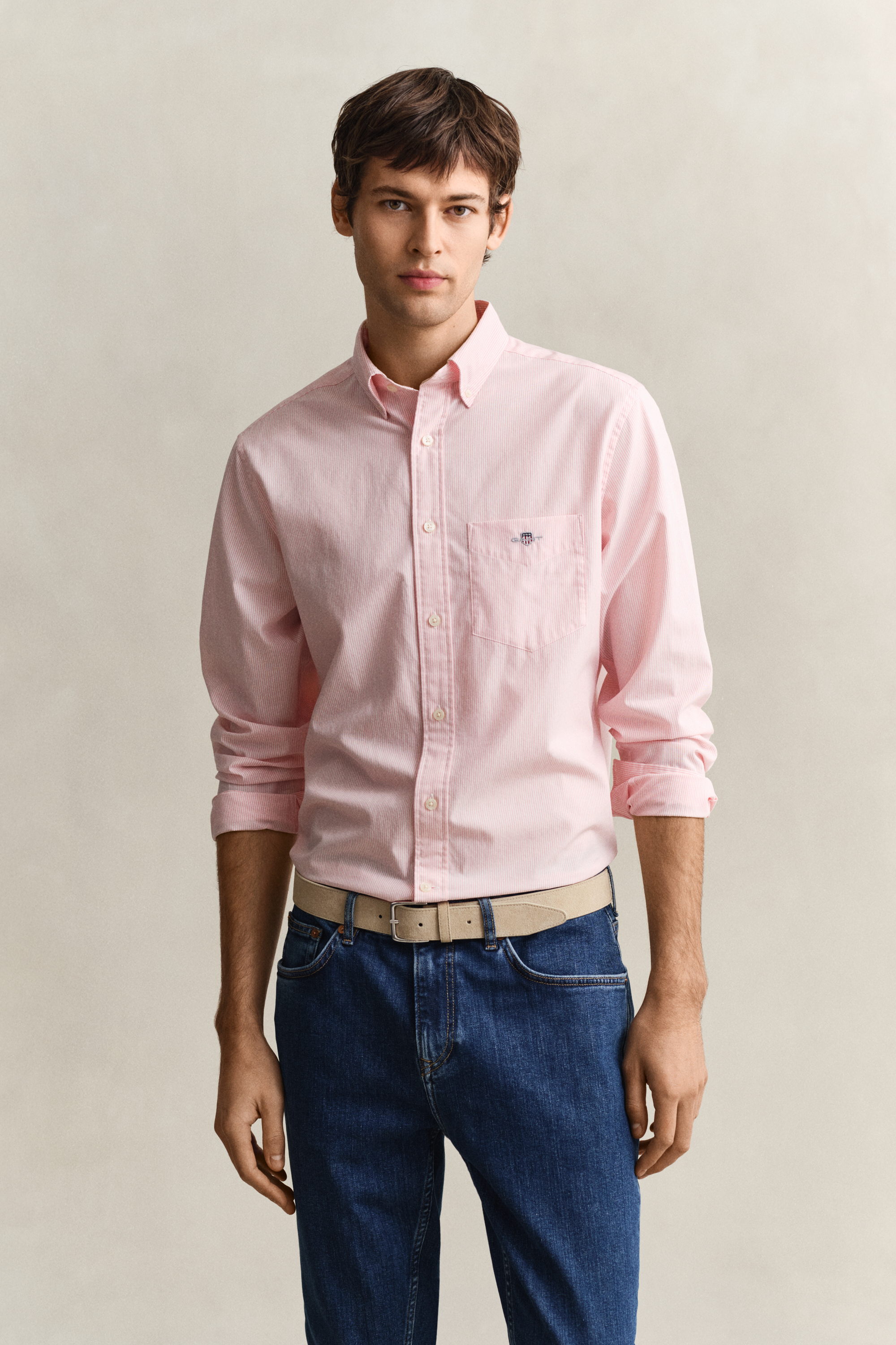 Gant Men's Washed Pink Banker Stripe Classic Poplin Shirt (Xxxl)