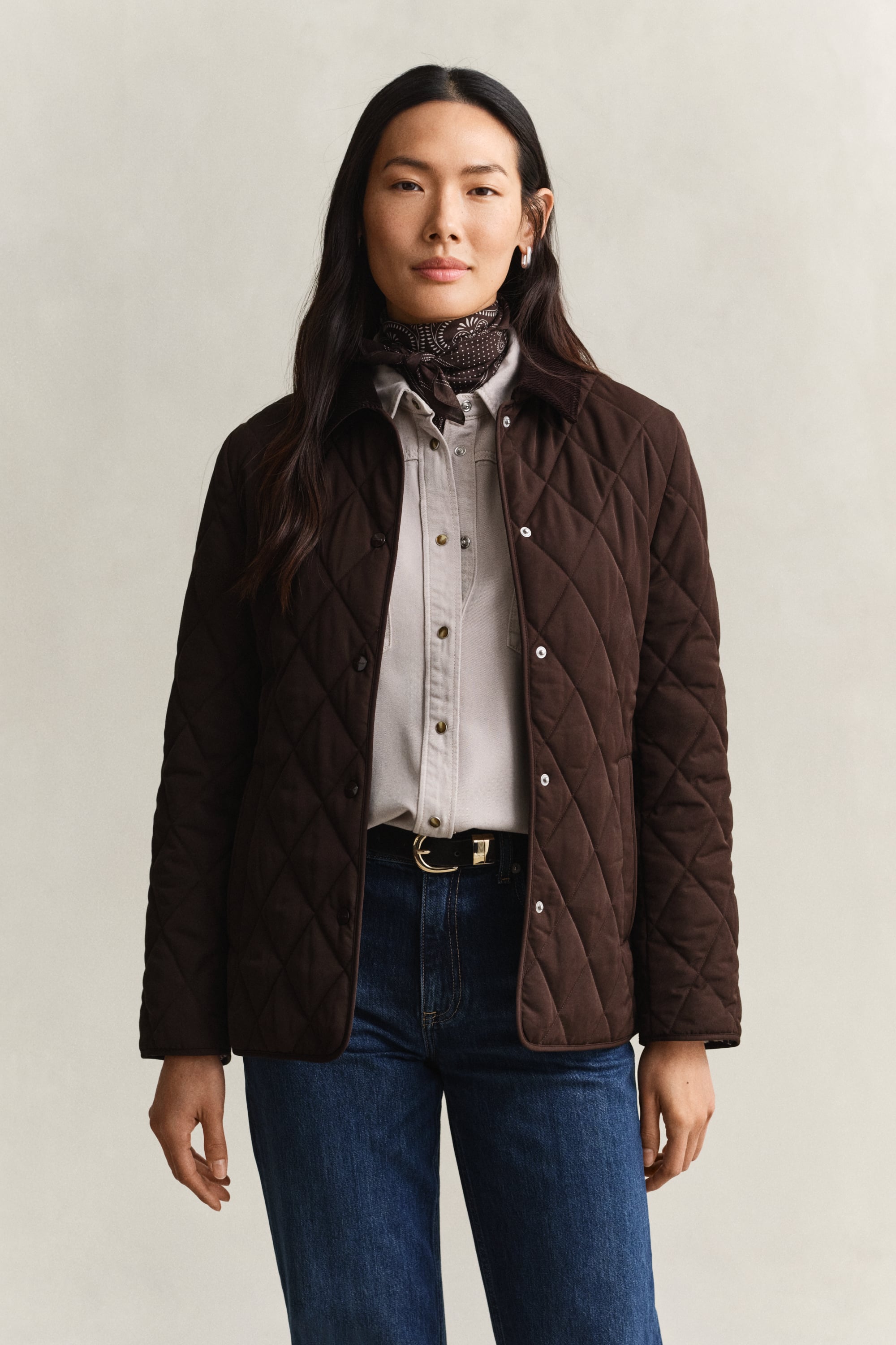 Gant Women's Brown Fitted Quilted Jacket (Xxl) Deep