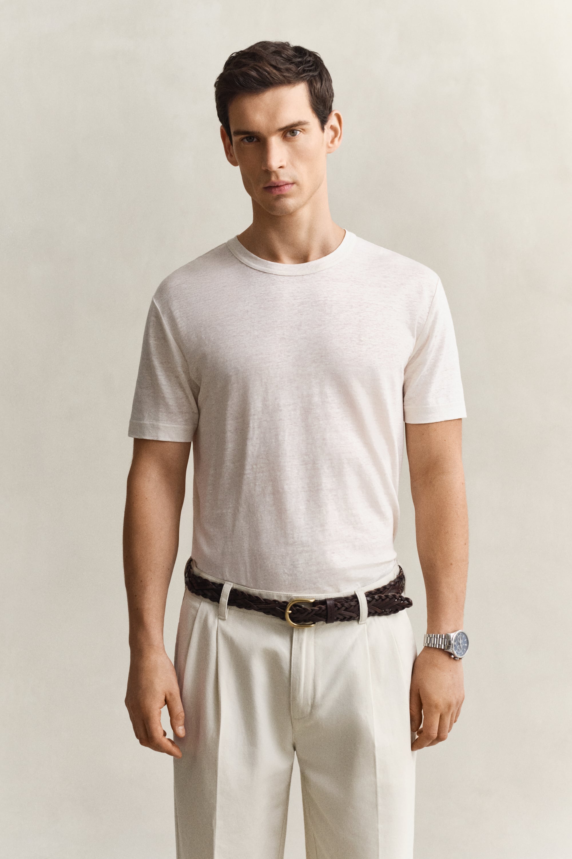 Gant Men's Creamed White Linen T-Shirt (Xl)