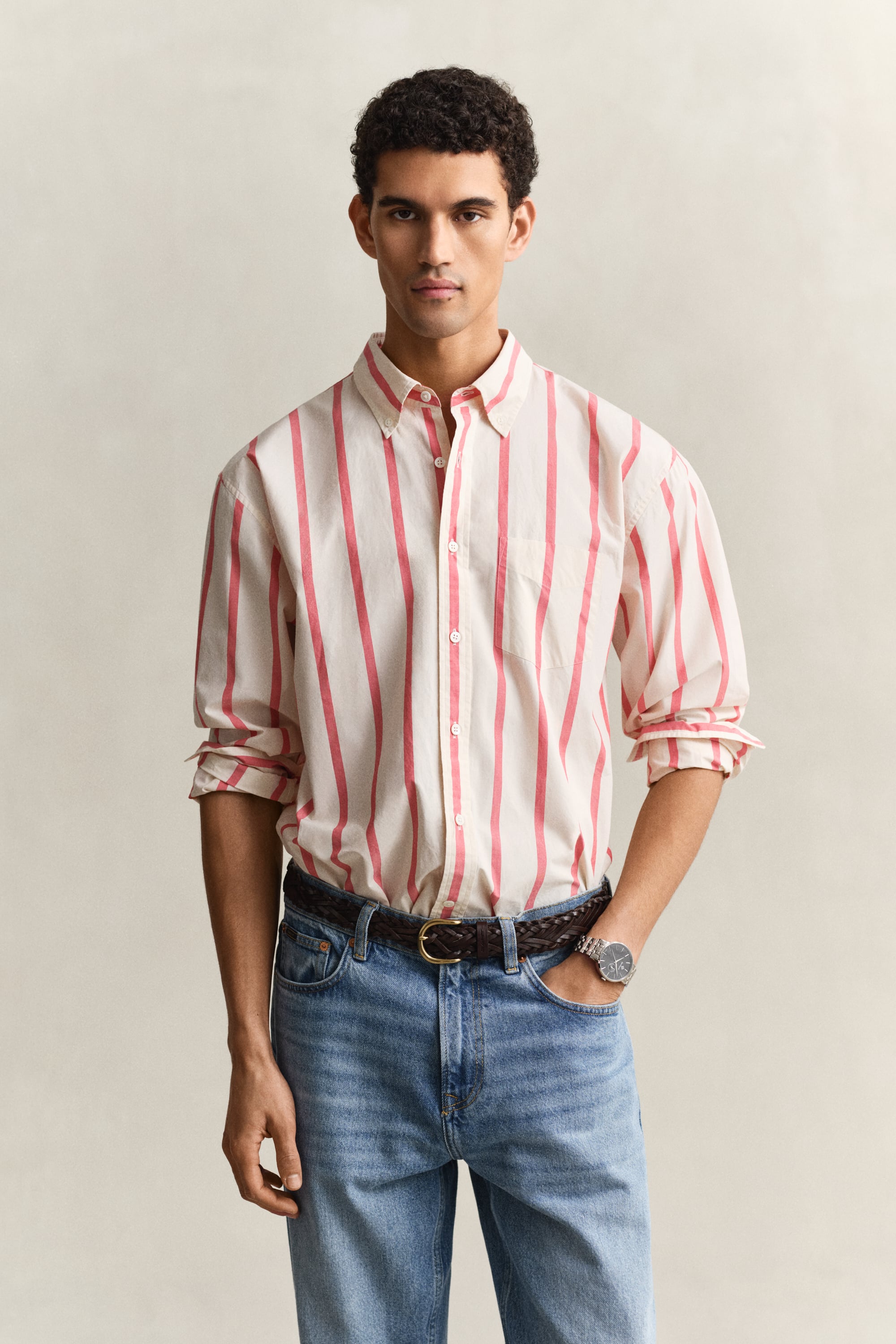 Gant Men's Creamed White Striped Heritage Poplin Shirt (Xxxl)