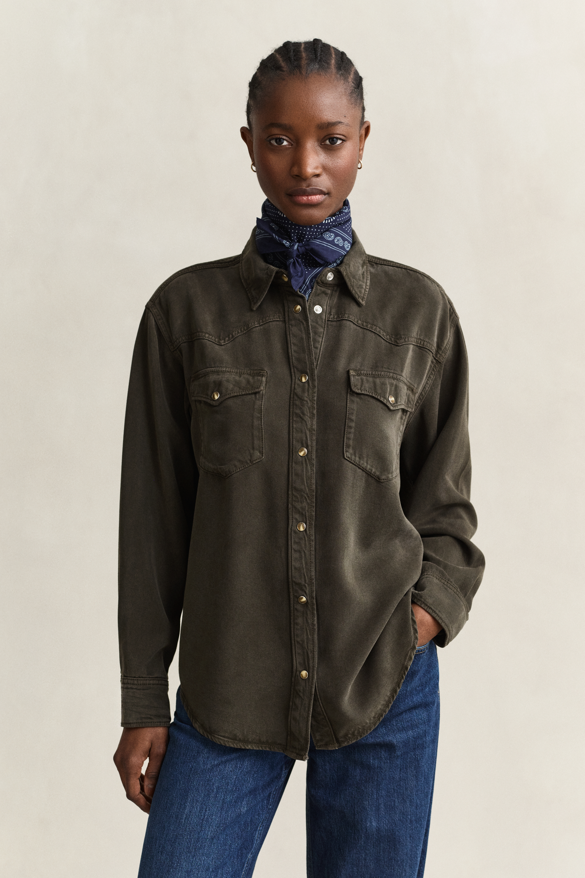 Gant Women's Green Denim Twill Ranger Shirt (36) Dark Moss