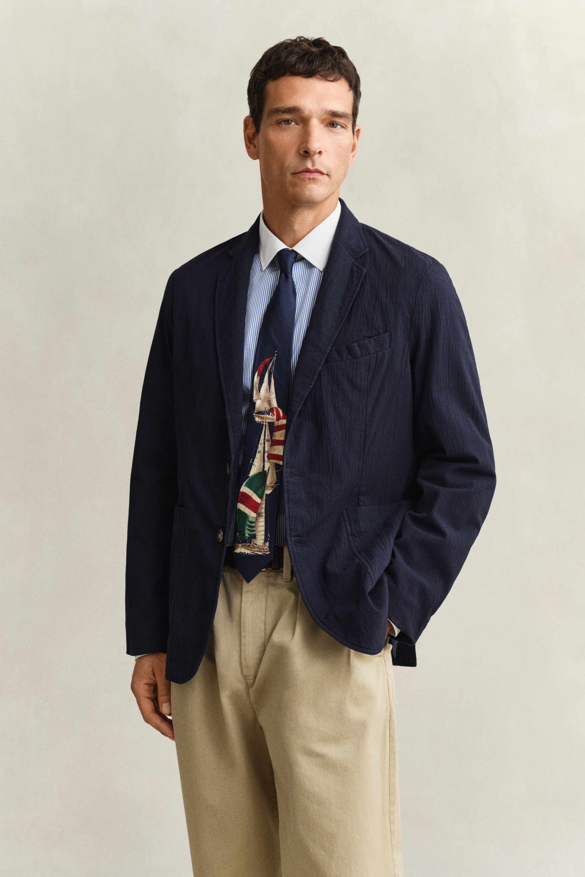 Gant Men's Navy Seersucker Blazer (56) Evening Blue