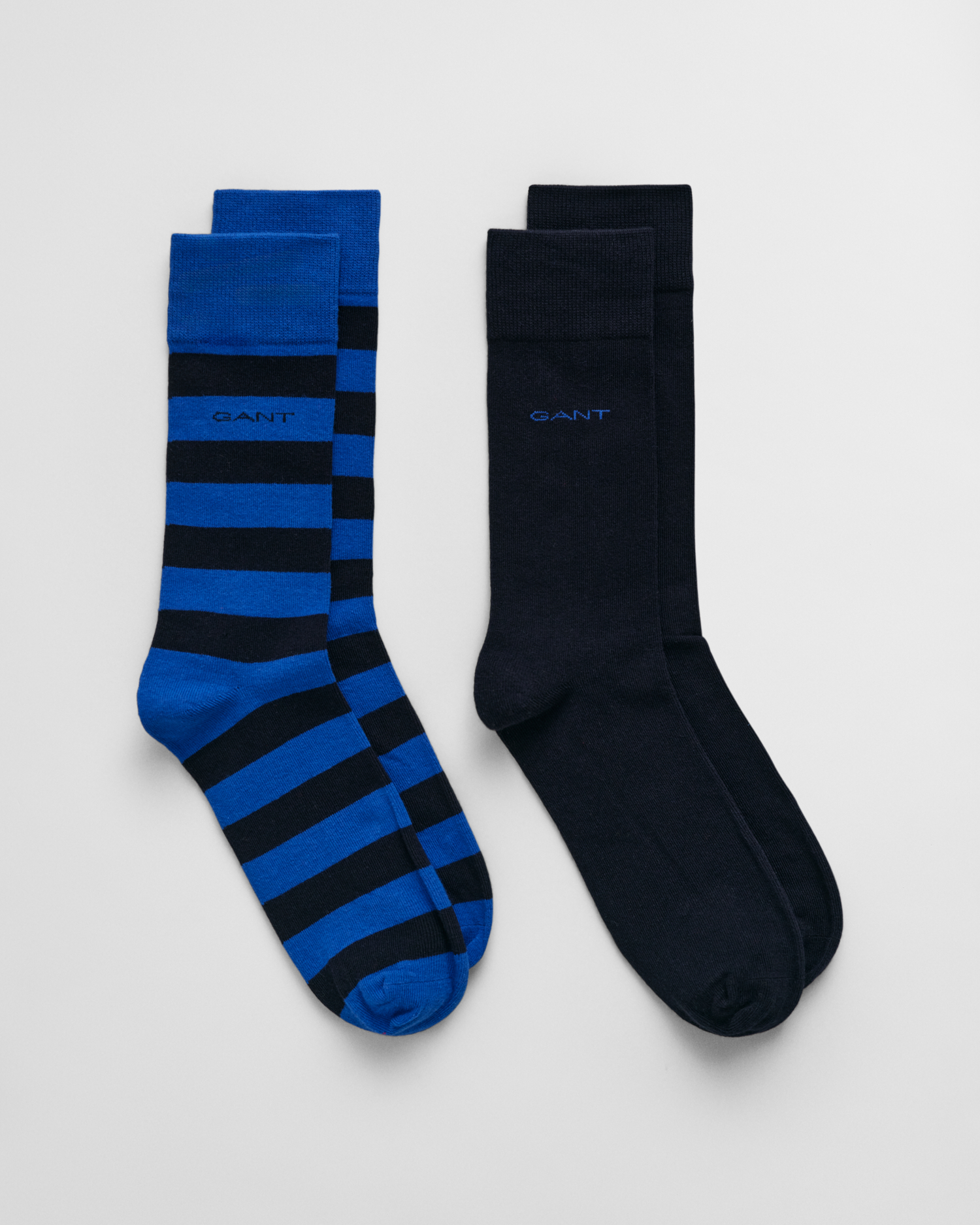 Gant Men's Blue 2-Pack Barstriped & Solid Socks (43-45) Size 43-45
