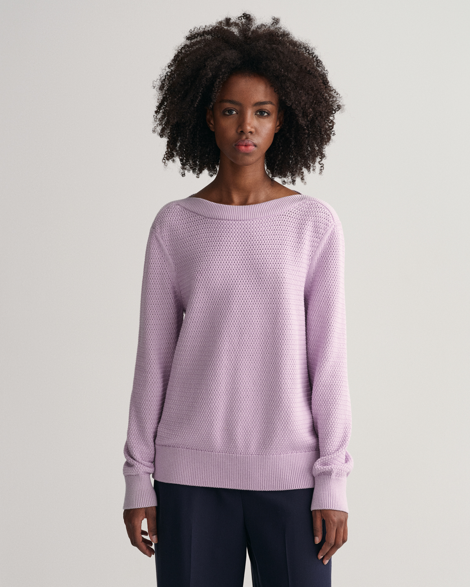 Textured Cotton Boat Neck Sweater - GANT