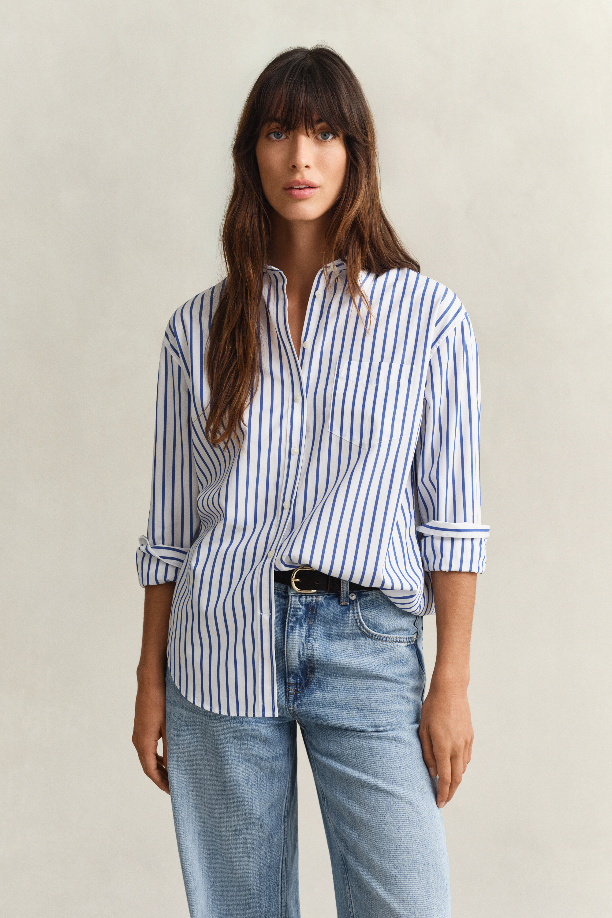 Gant Women's Royal Blue Relaxed Fit Classic Striped Poplin Shirt (42)