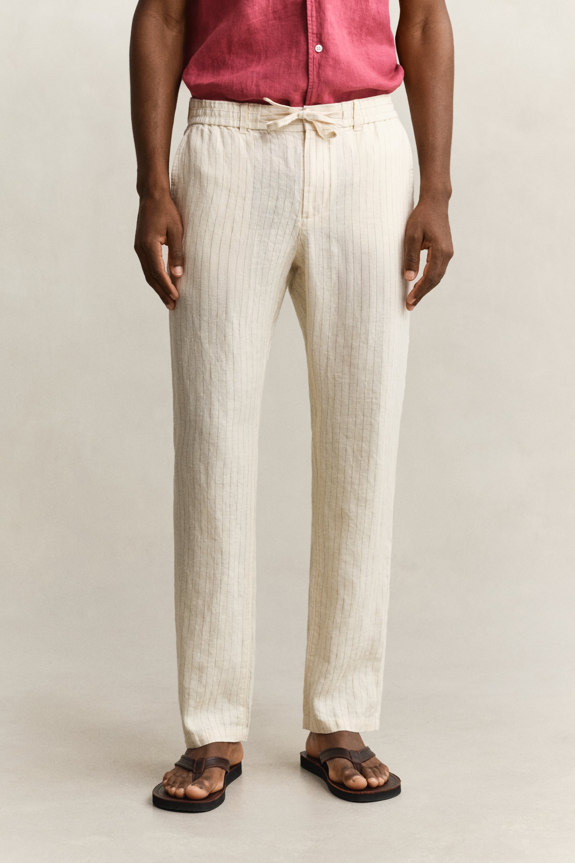 Gant Men's Faded Beige Striped Linen Pants (M)