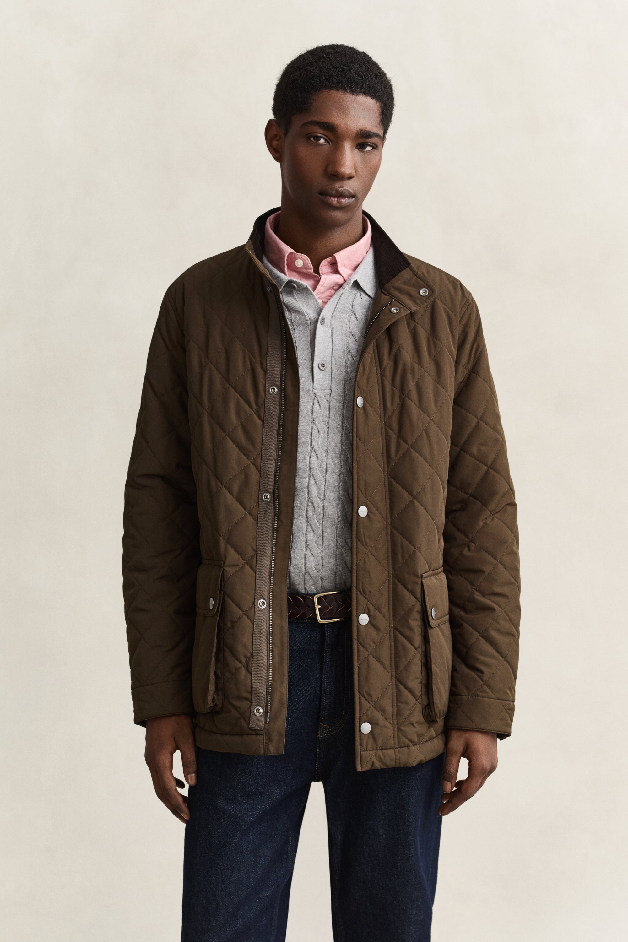 Gant Men's Black Brown Quilted Mid Jacket (L)
