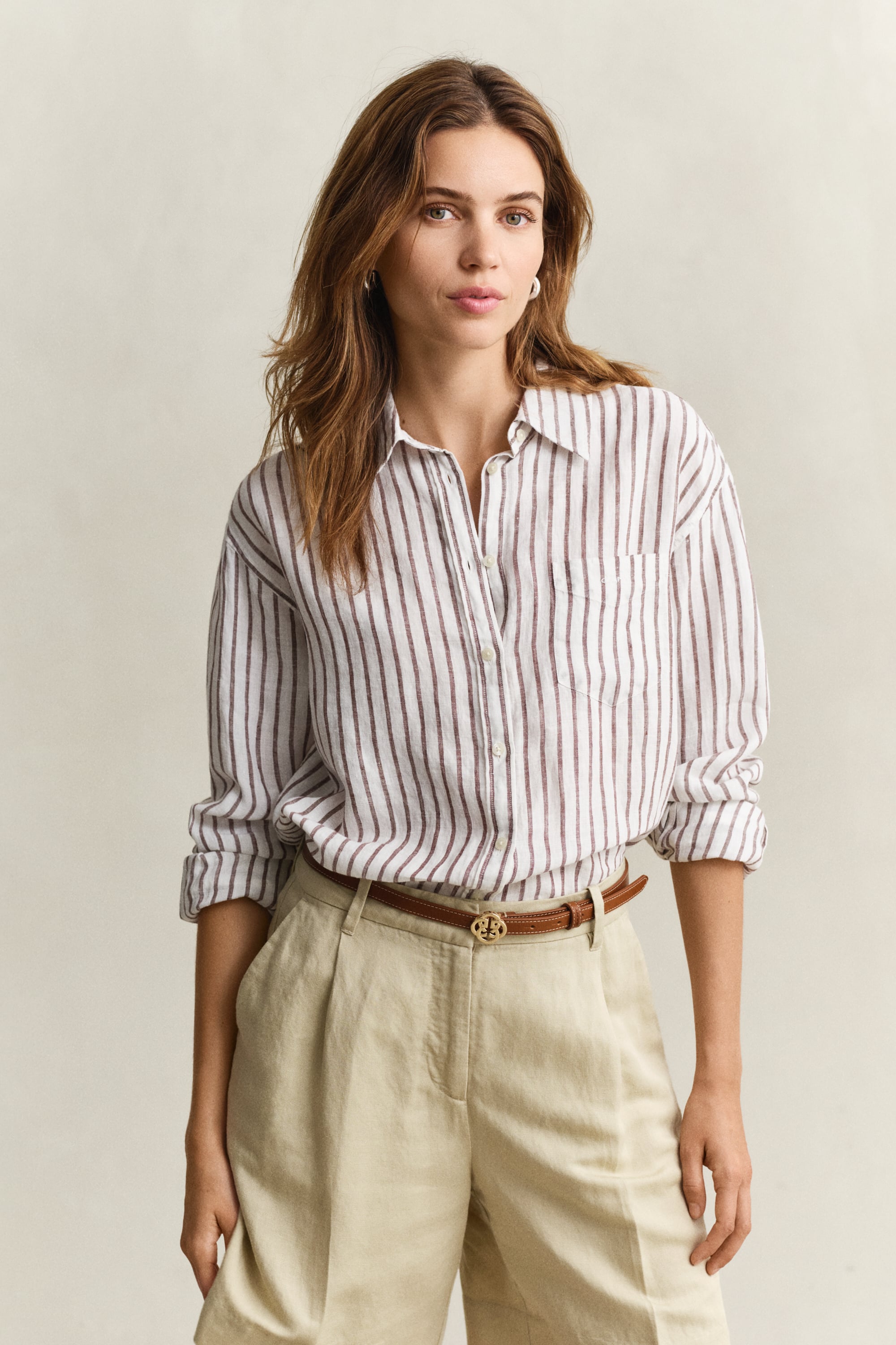 Gant Women's Fresh Soil Relaxed Fit Striped Linen Shirt (38)