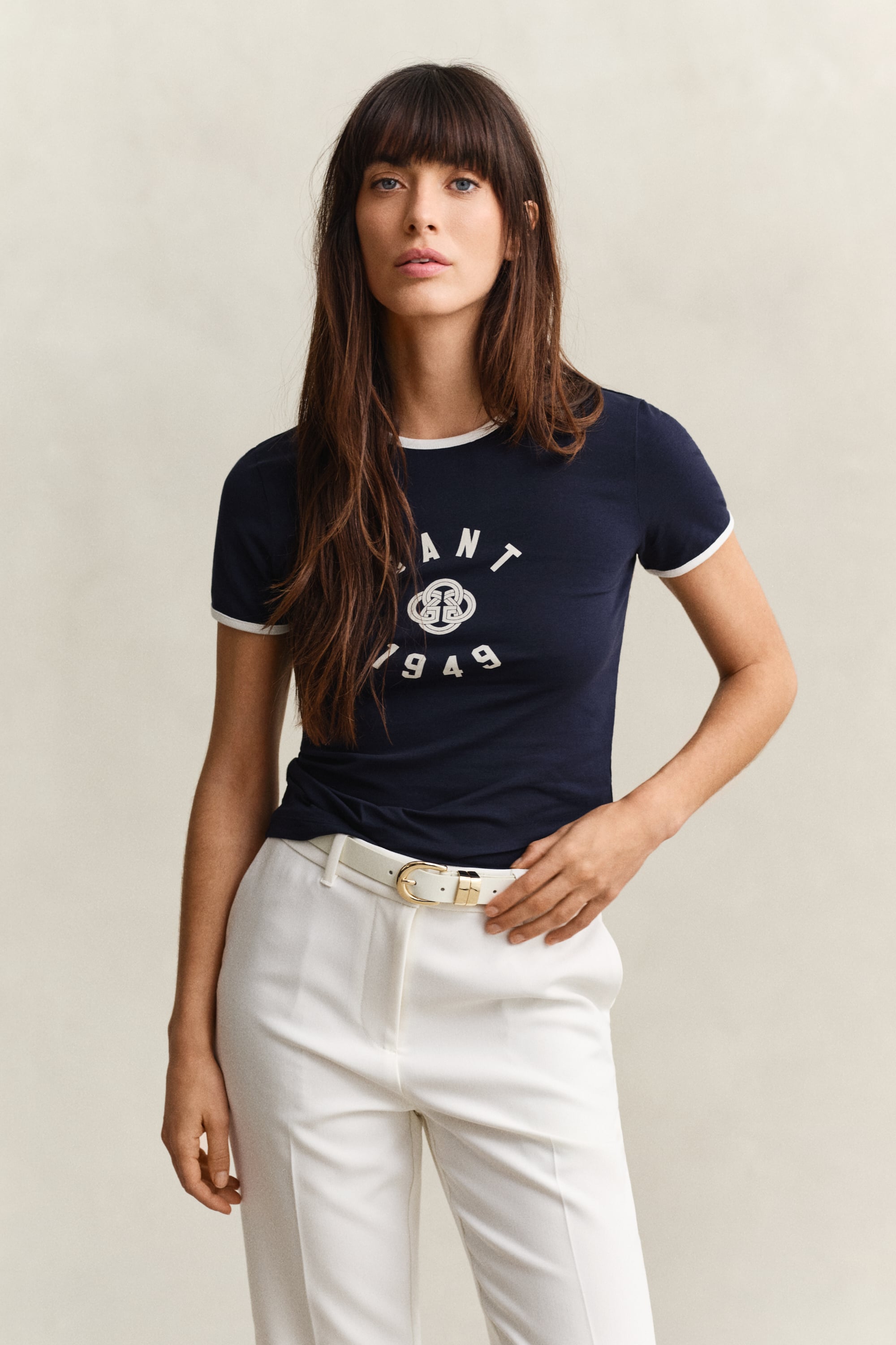 Gant Women's Navy Ringer T-Shirt (Xs) Evening Blue