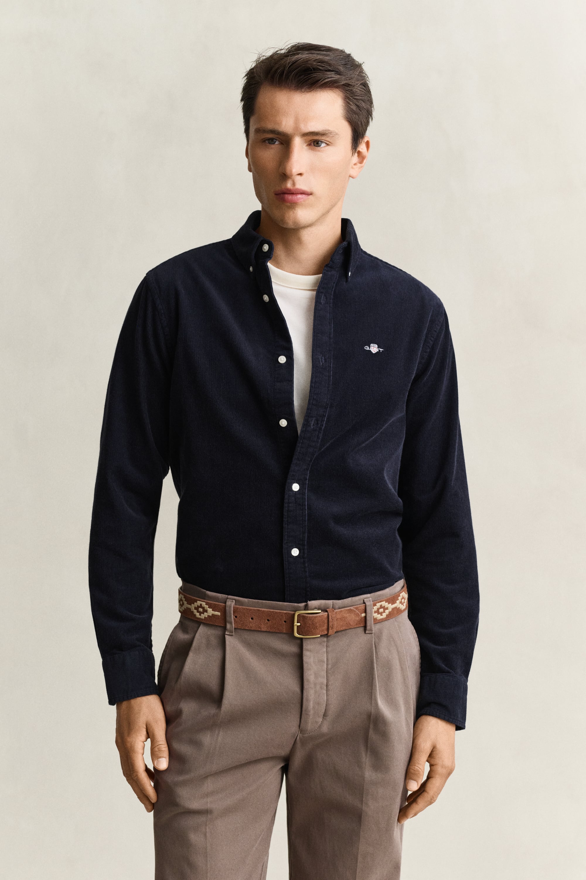 Gant Men's Navy Reg Fit Cord Shirt Evening Blue - Size 44 - Image 3