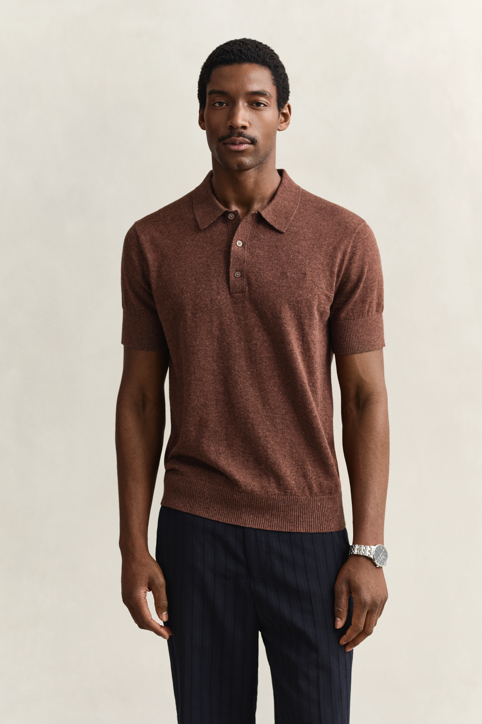 Gant Men's Hazelnut Melange Slub Cotton Blend Short Sleeve Polo Sweater (Xxxl)
