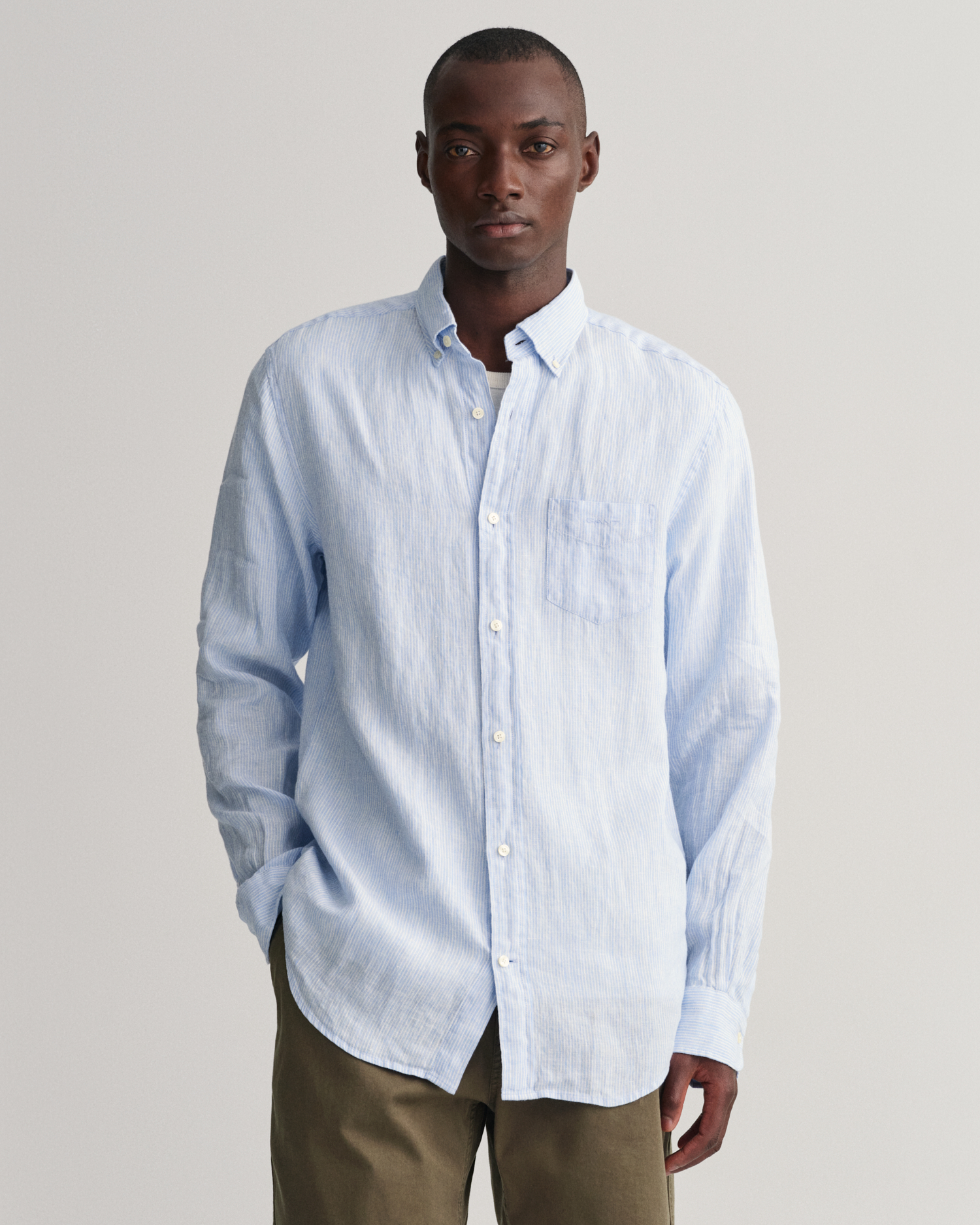 GANT Men Regular Fit Striped Linen Shirt (L) Blue