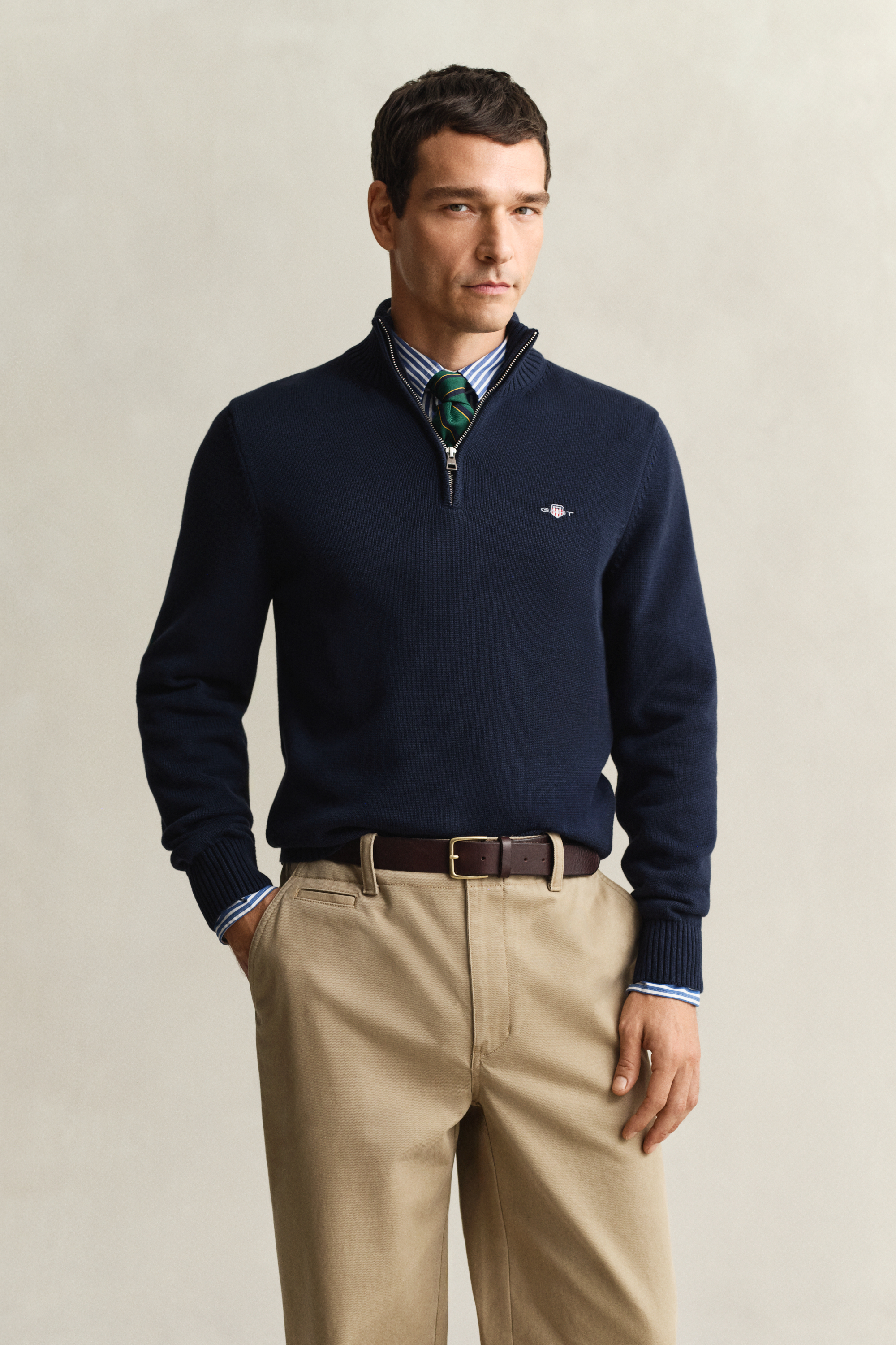 Gant Men's Navy Casual Cotton Half-Zip Sweater (Xxl) Evening Blue