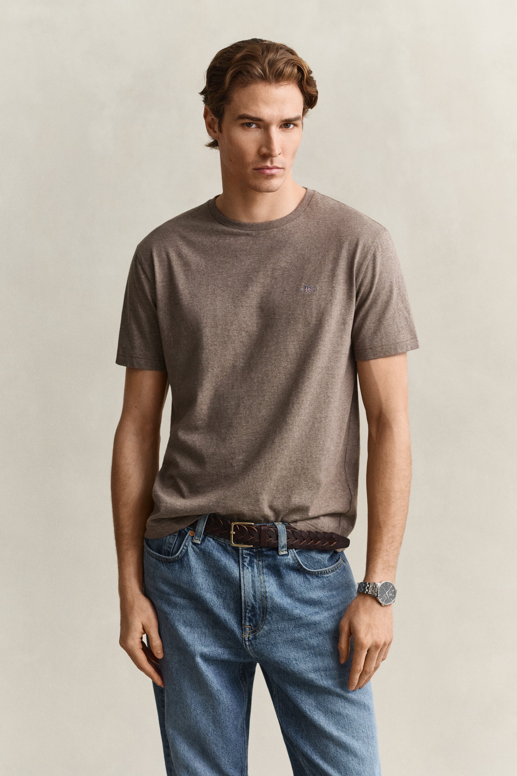 Gant Men's Dk Hazelnut Melange Regular Fit Shield T-Shirt (Xxxl)