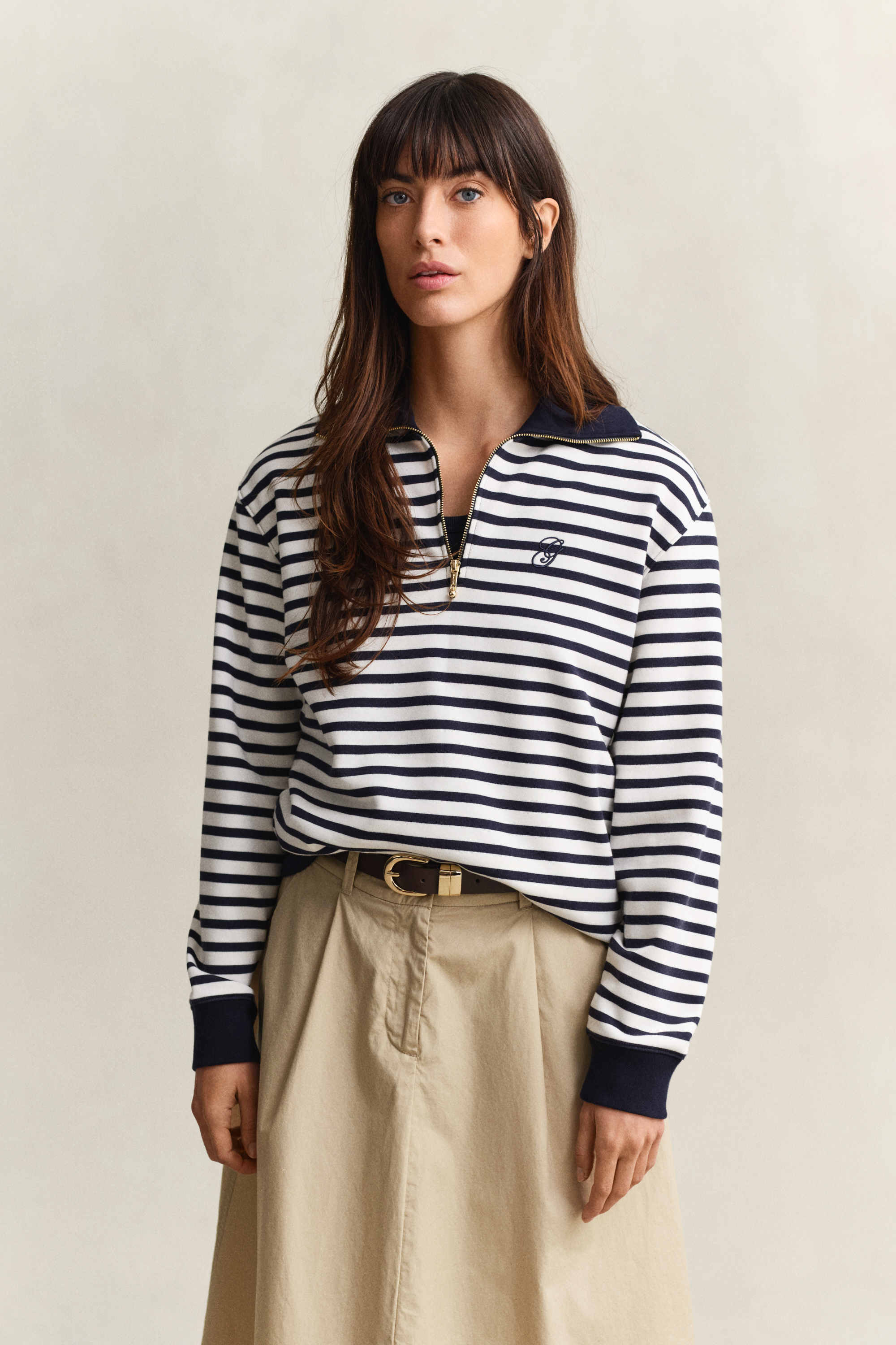 Gant Women's Navy Striped Half-Zip Sweatshirt (Xxl) Evening Blue