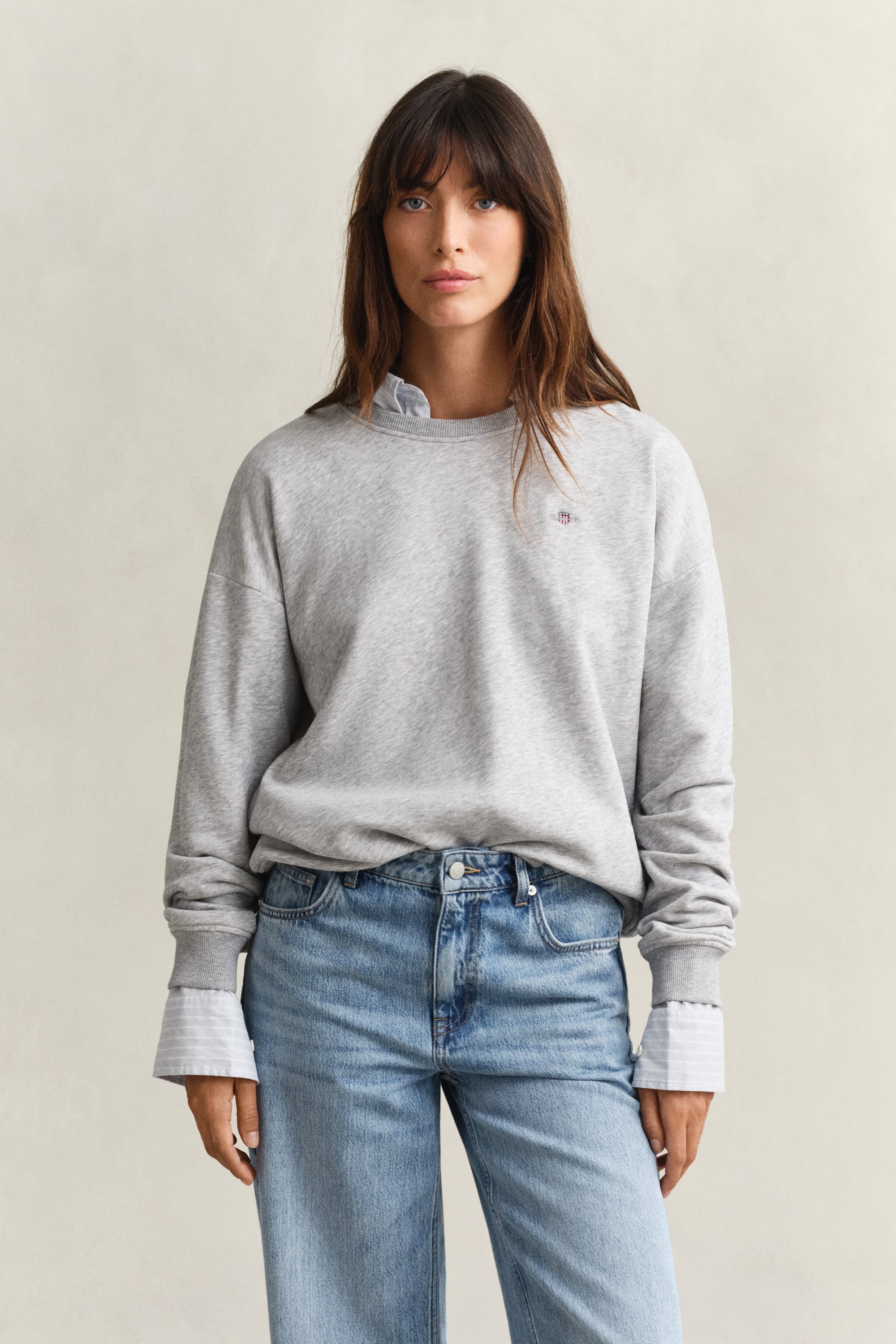 Gant Women's Light Grey Shield Crew Neck Sweatshirt (Xxl) Melange
