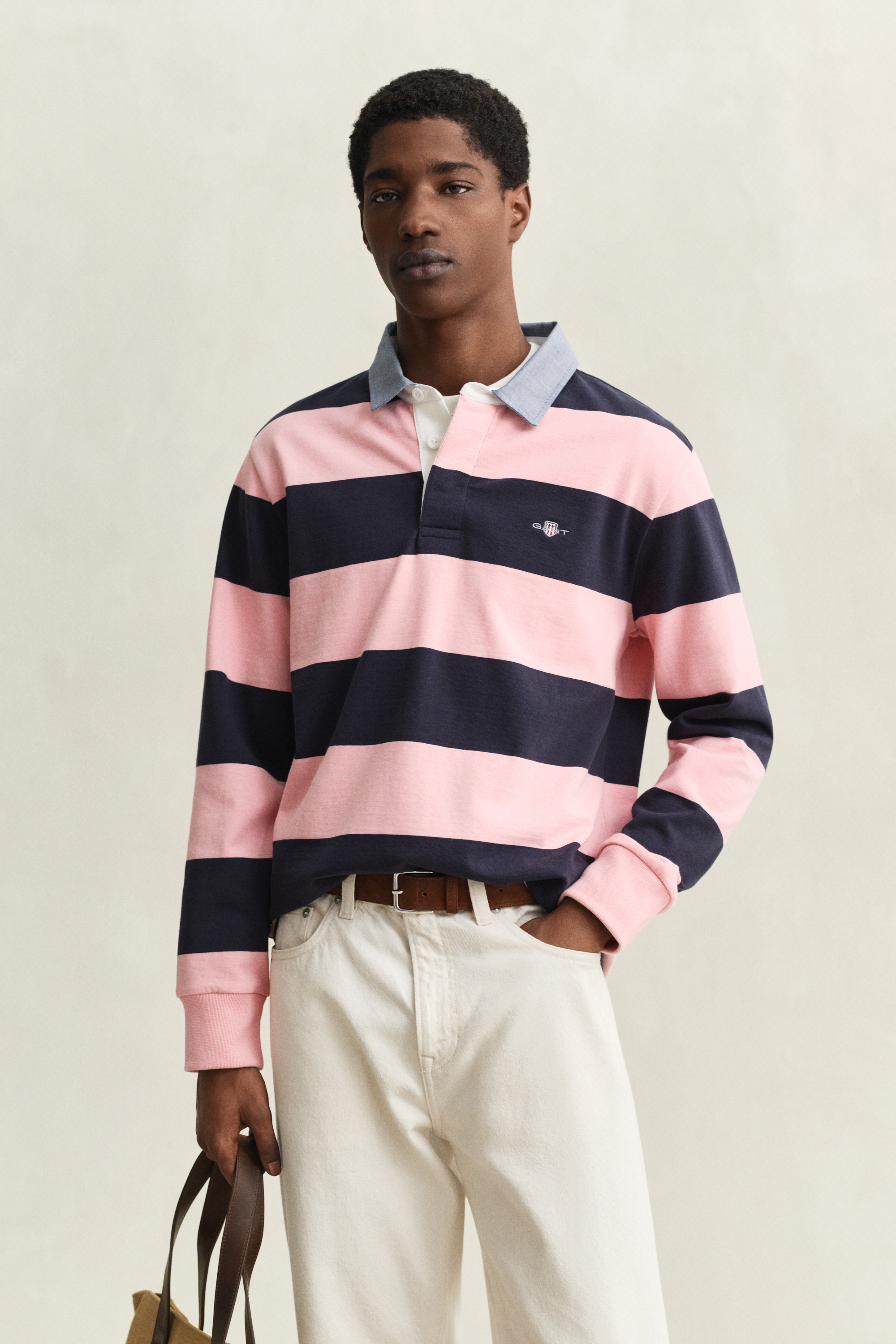 Gant Men's Bubbelgum Pink Chambray Collar Striped Heavy Rugger (Xxxl)
