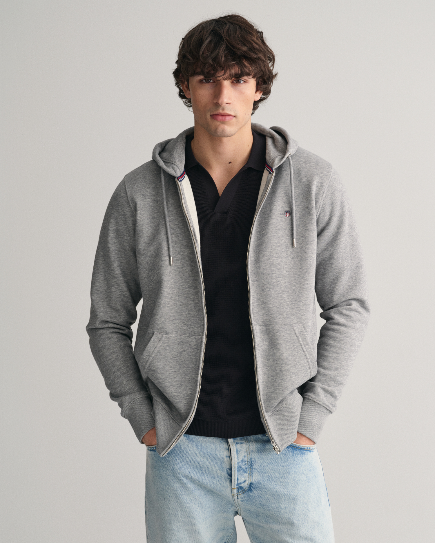 Gant Men's Grey Men Shield Zip Hoodie (M) Medium